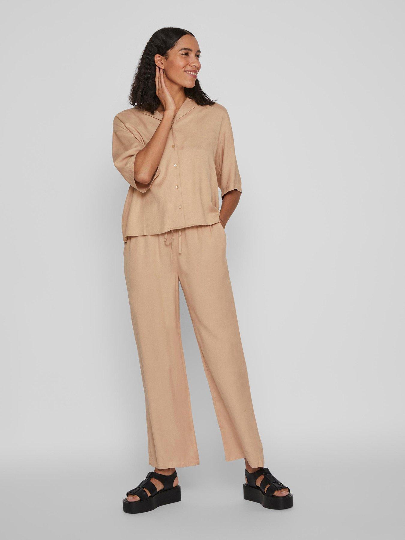 Image 3 of 6 of Vila Pricil Short Sleeve Shirt - Beige