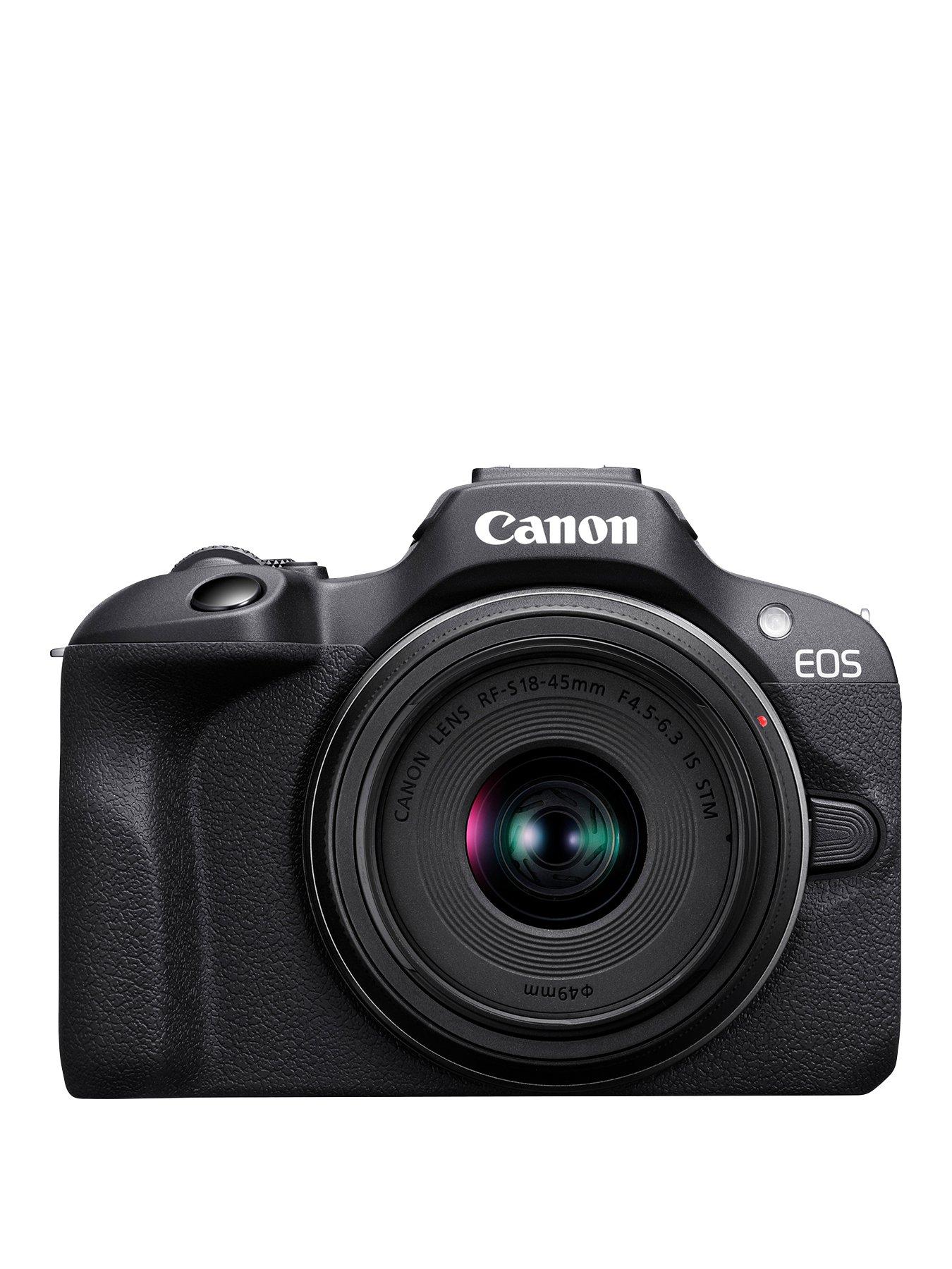 Image 2 of 7 of Canon EOS R100 APS-C Mirrorless Camera Kit inc RF-S 18-45mm Lens, 128GB SD Card, Neck Strap and Case - Black