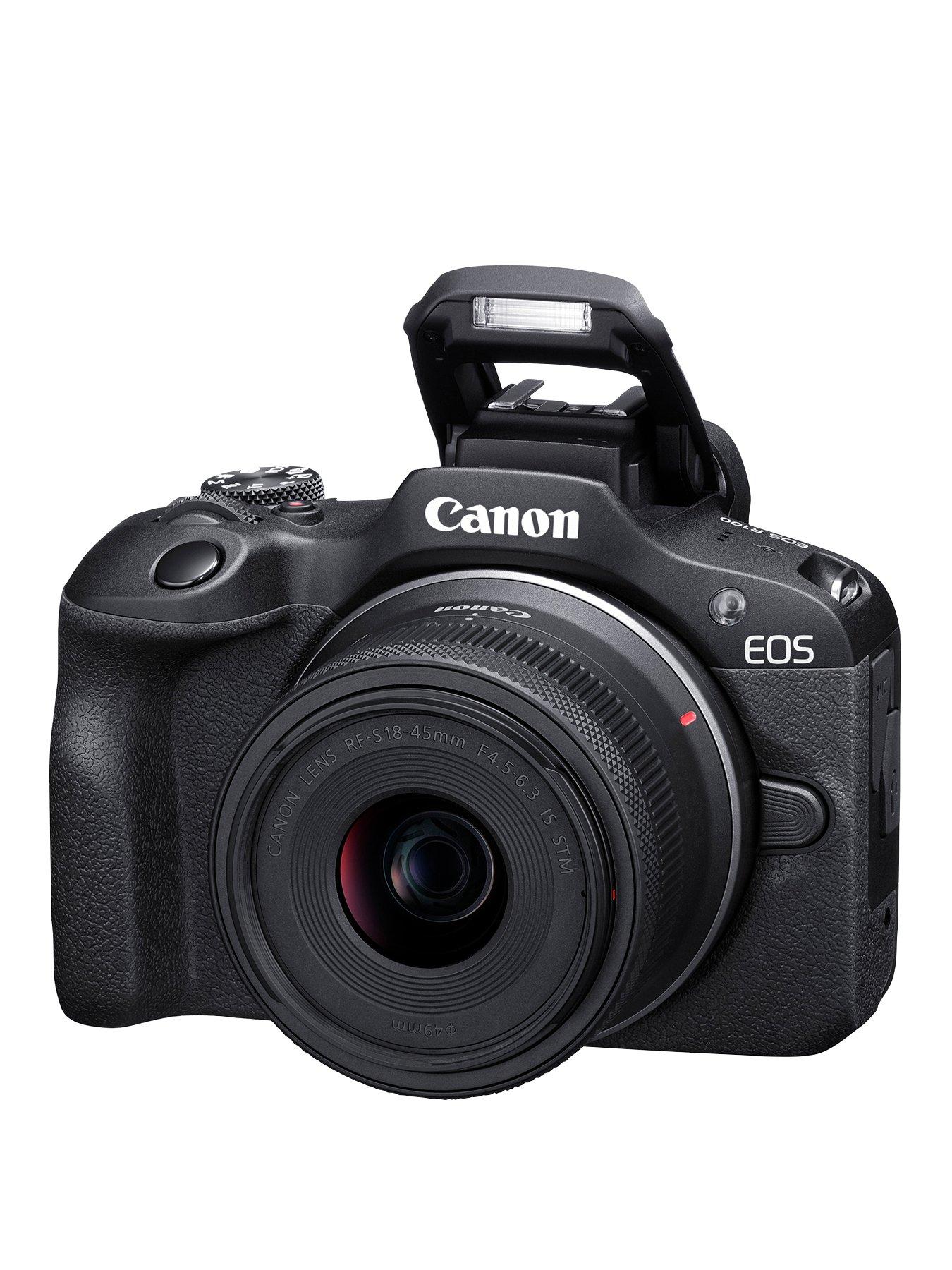 Image 3 of 7 of Canon EOS R100 APS-C Mirrorless Camera Kit inc RF-S 18-45mm Lens, 128GB SD Card, Neck Strap and Case - Black