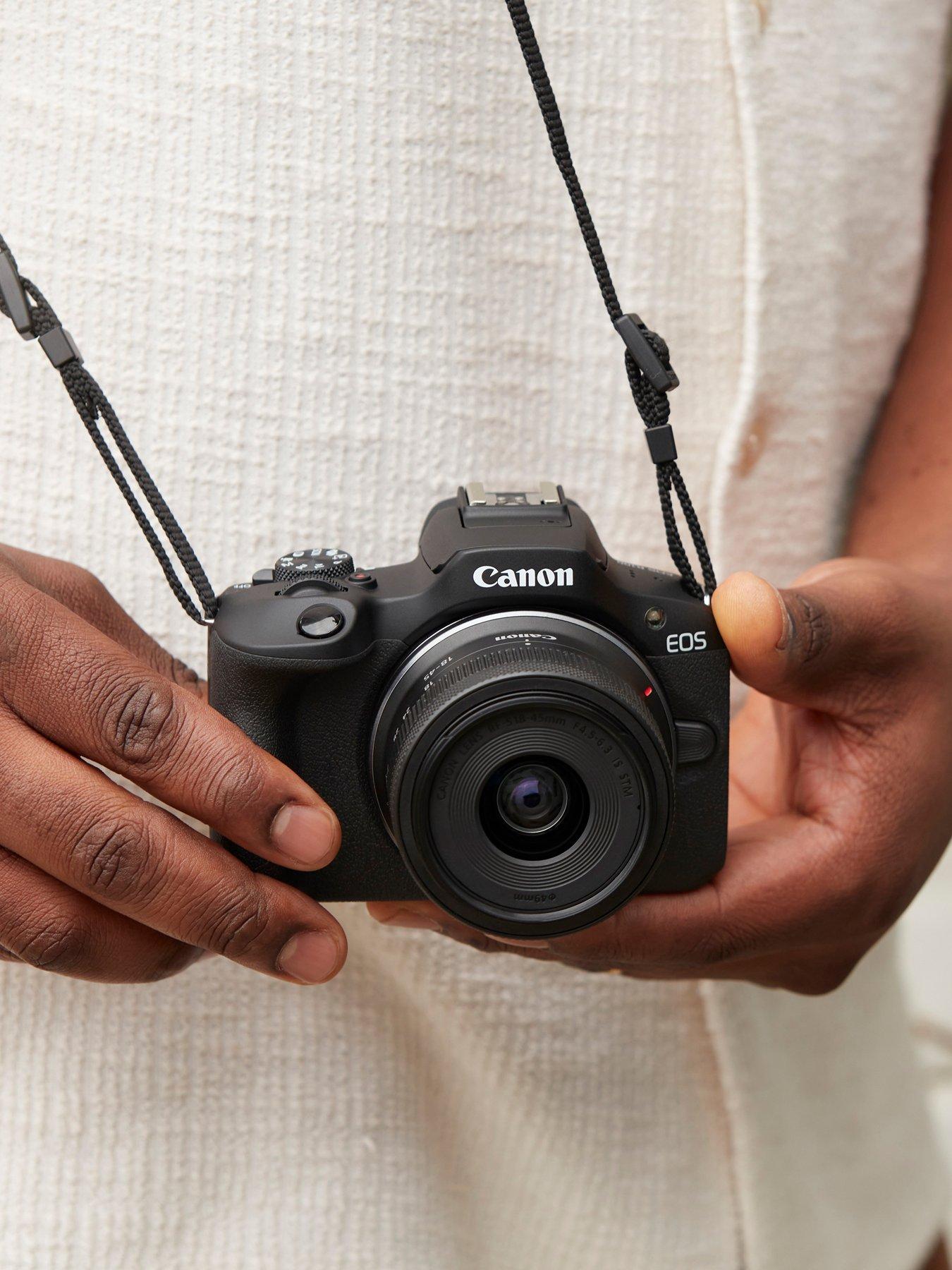 Image 6 of 7 of Canon EOS R100 APS-C Mirrorless Camera Kit inc RF-S 18-45mm Lens, 128GB SD Card, Neck Strap and Case - Black