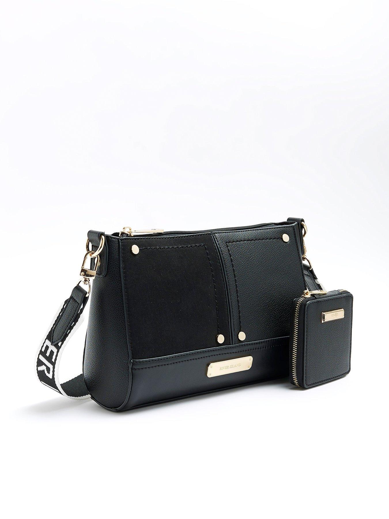 Black leather discount handbags river island