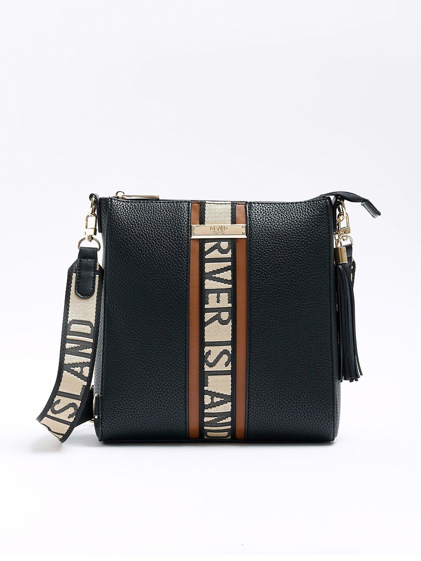 River Island Webbing Front Messenger Black littlewoods