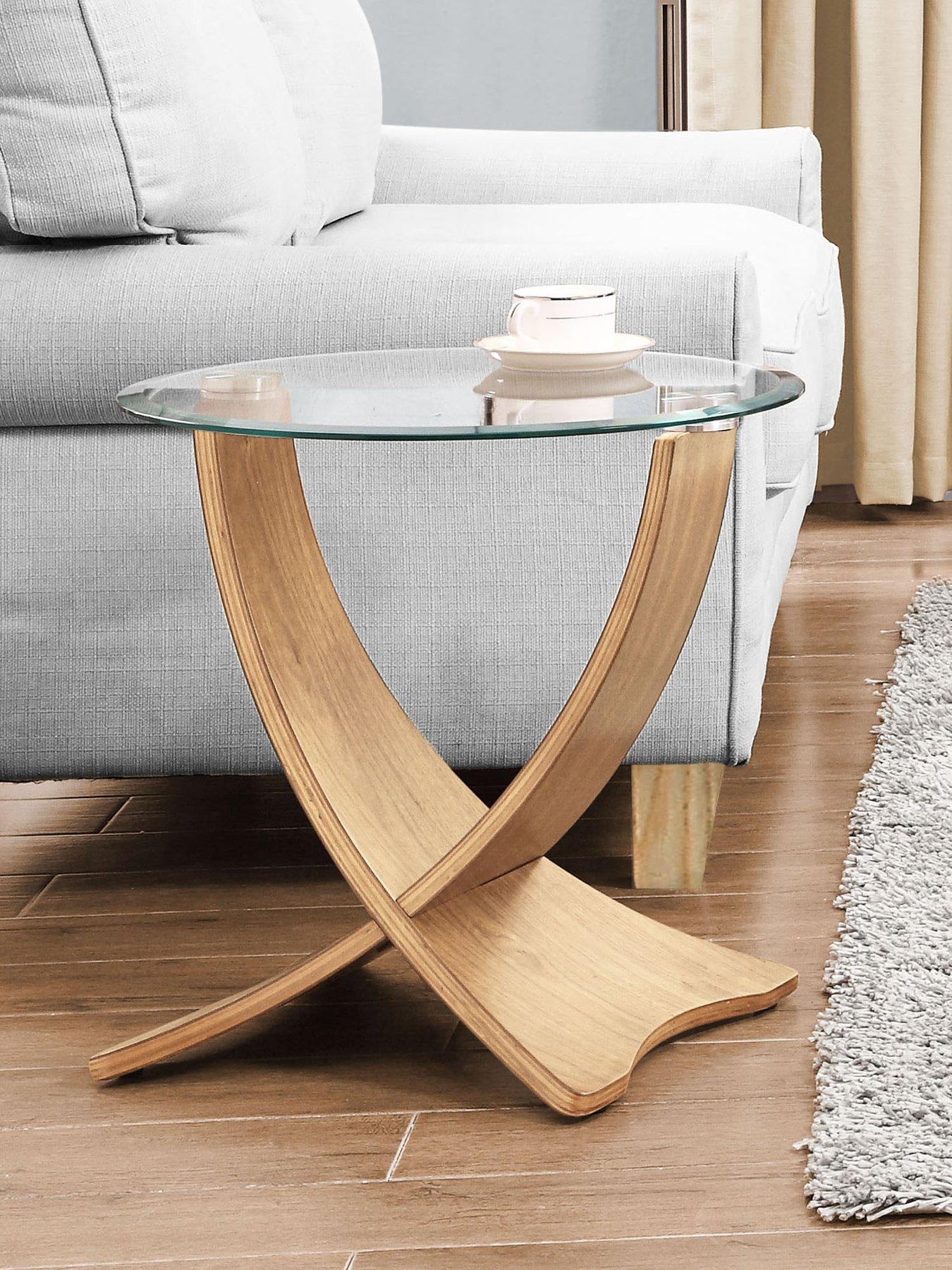  image of jual-siena-glass-side-tablenbsp--real-wood-veneer