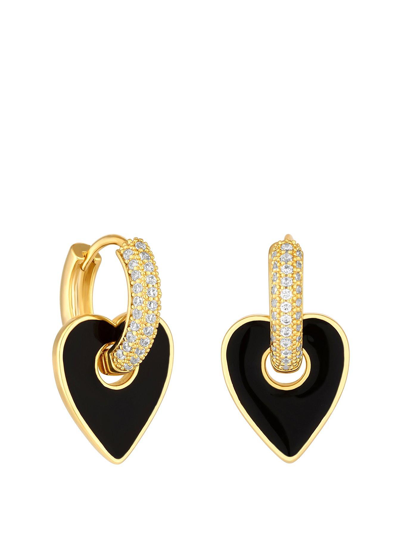  image of jon-richard-gold-plated-cubic-zirconia-and-jet-enamel-heart-earrings