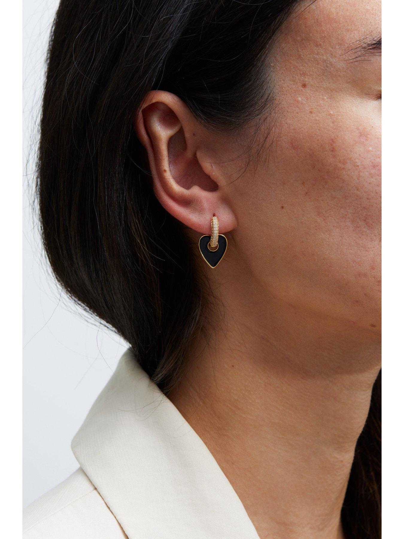  image of jon-richard-gold-plated-cubic-zirconia-and-jet-enamel-heart-earrings