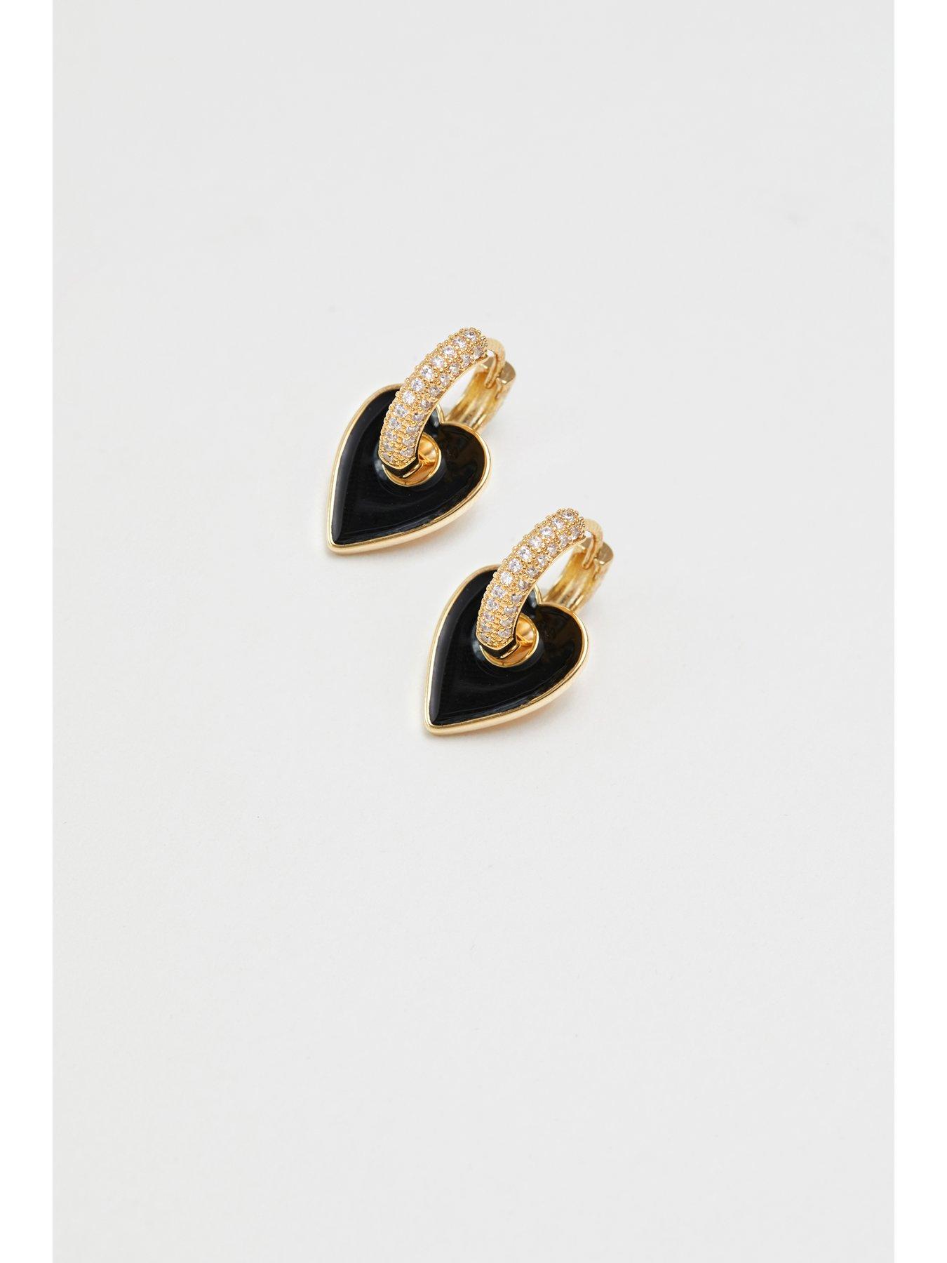  image of jon-richard-gold-plated-cubic-zirconia-and-jet-enamel-heart-earrings