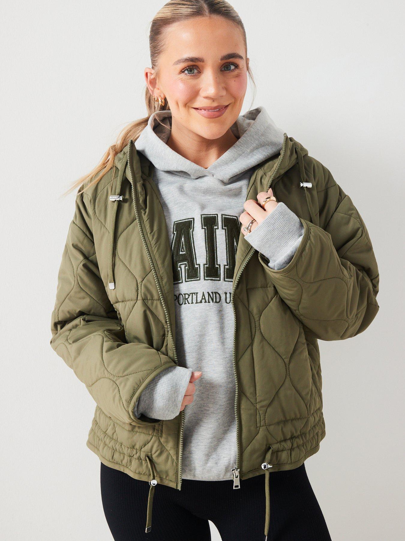 X Hattie Bourn Quilted Short Padded Jacket With Hood Khaki