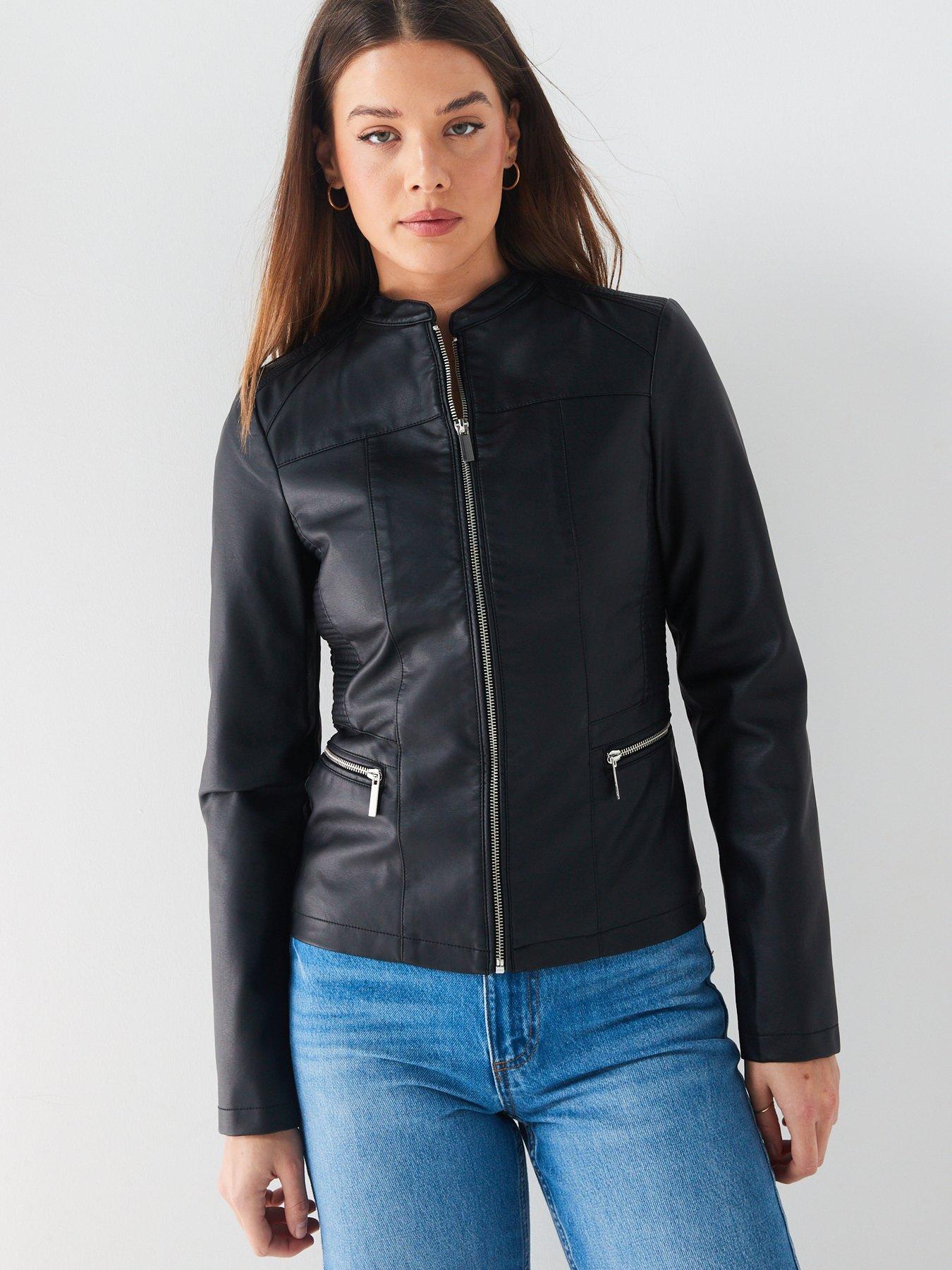 V by Very New Faux Leather Stitch Jacket - Black | Littlewoods