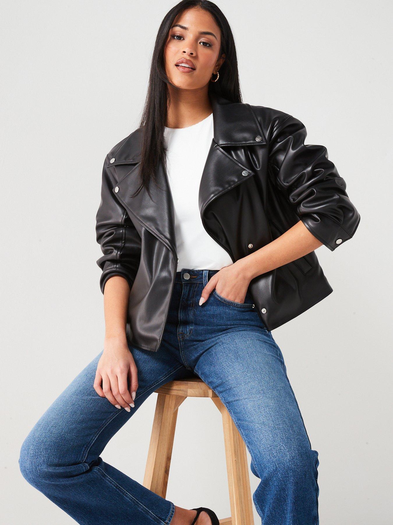 V by Very Relaxed Faux Leather Jacket - Black