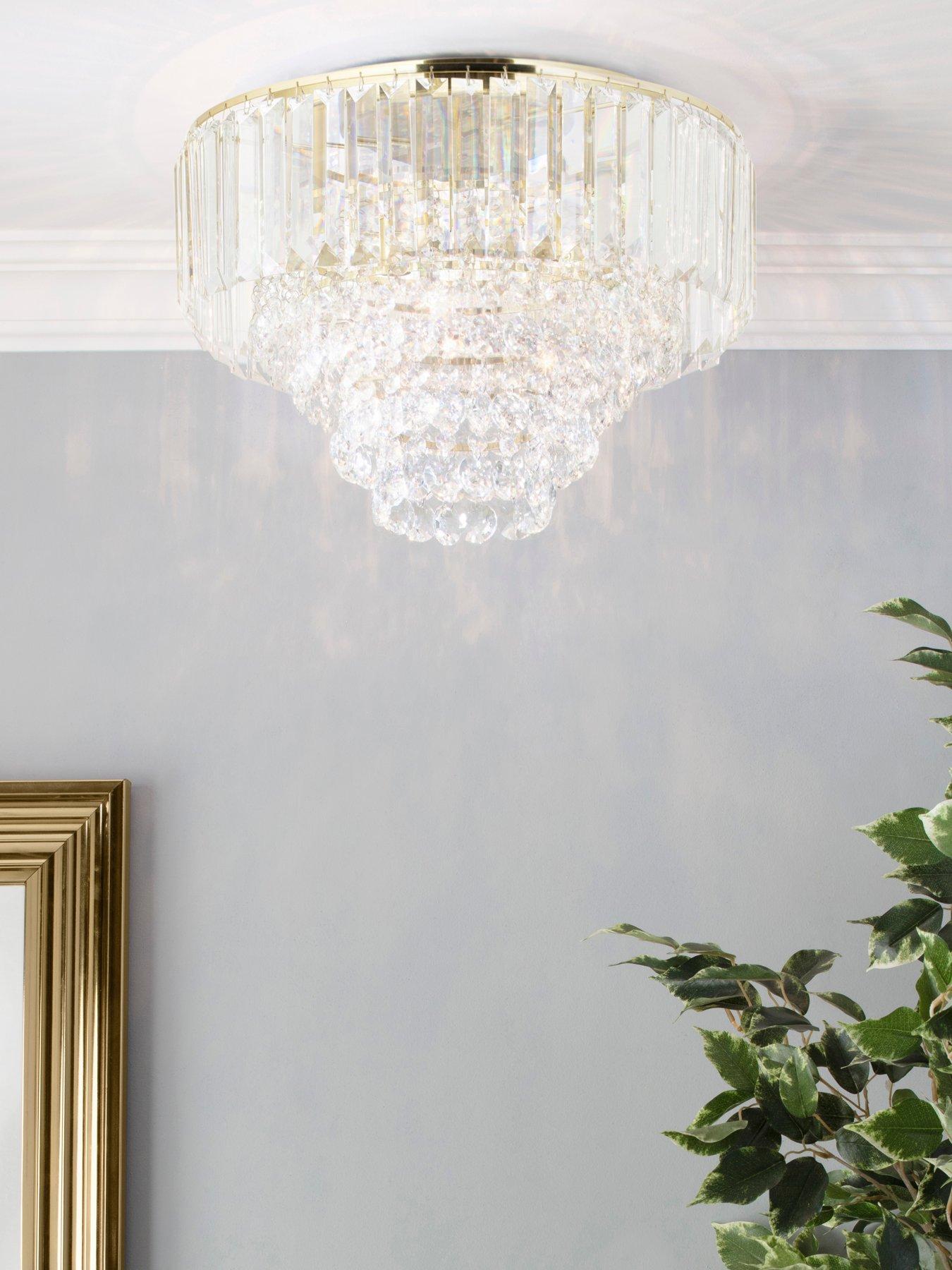 BHS Paladina Flush Ceiling Light - Satin Brass/clear