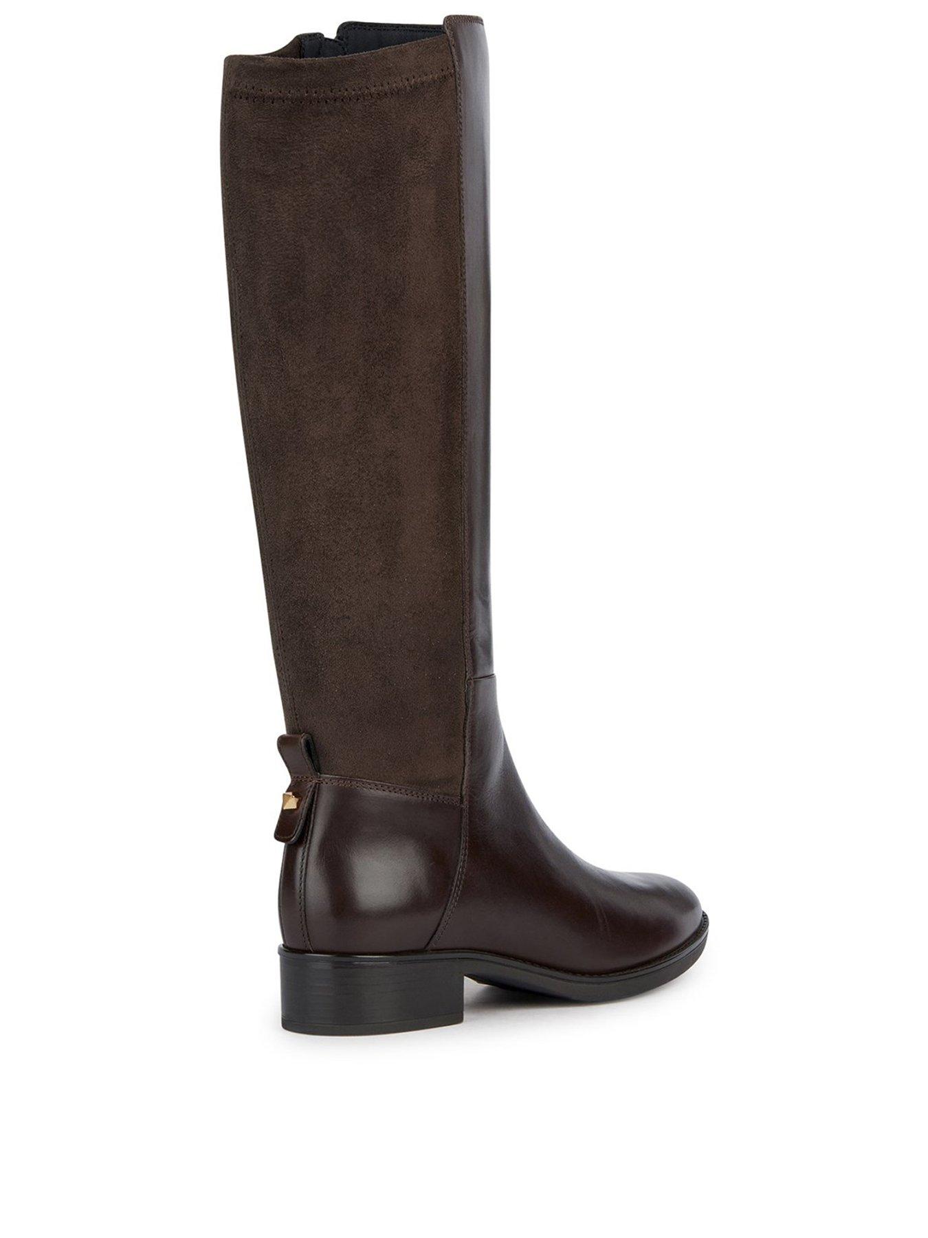 Geox D Felicity D Leather Knee Boots Coffee littlewoods