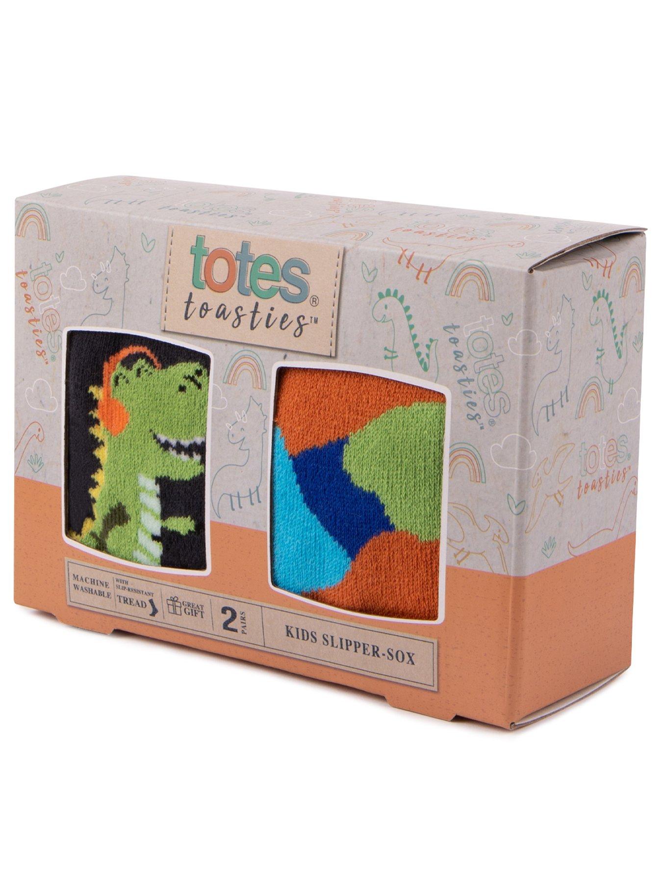  image of totes-totes2pk-original-younger-kids-dino-slipper-socks-multi