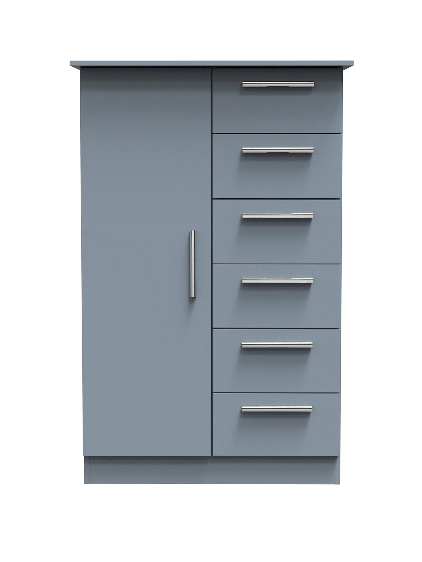 front image of swift-logan-ready-assembled-1-door-5-drawer-wardrobe-blue