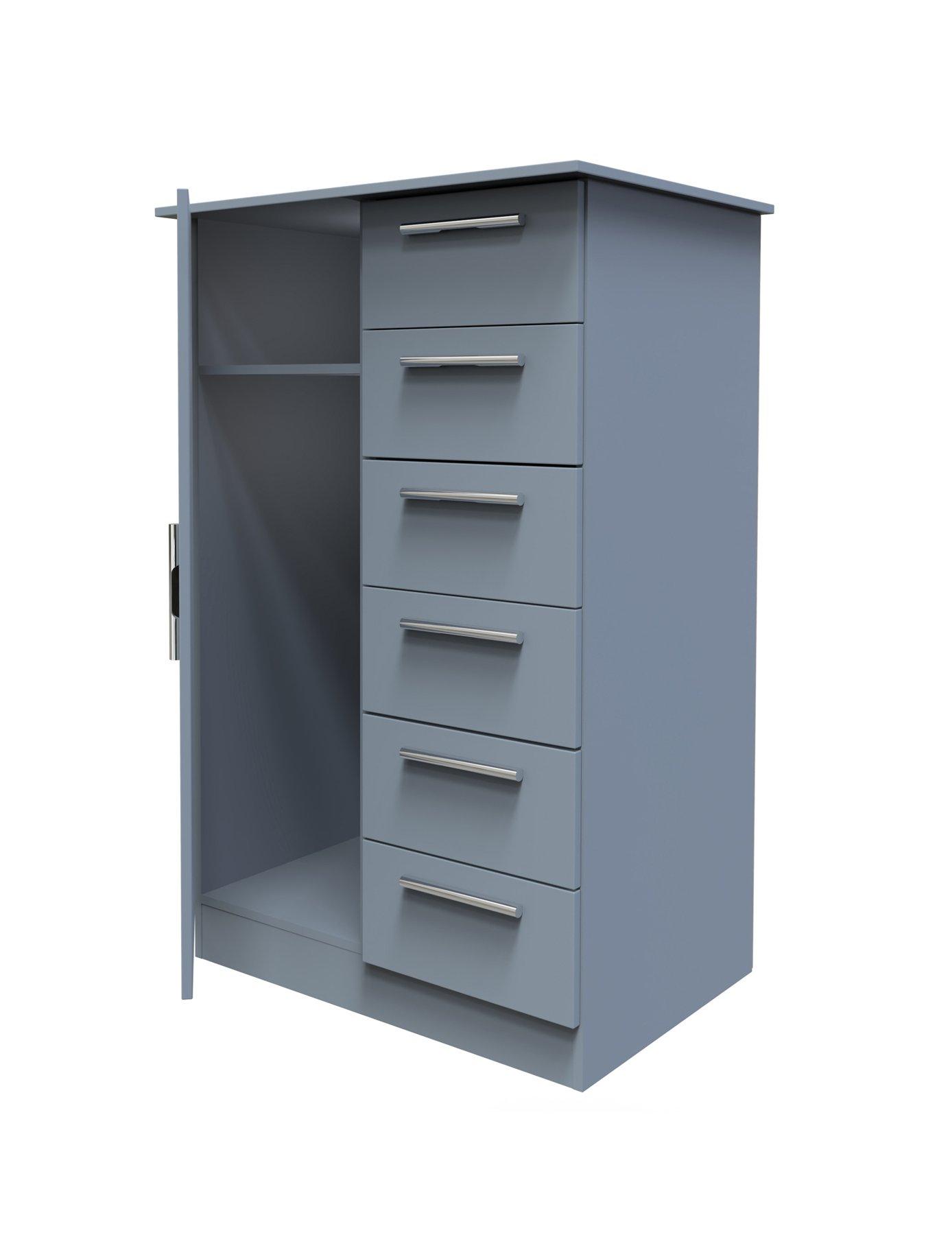  image of swift-logan-ready-assembled-1-door-5-drawer-wardrobe-blue