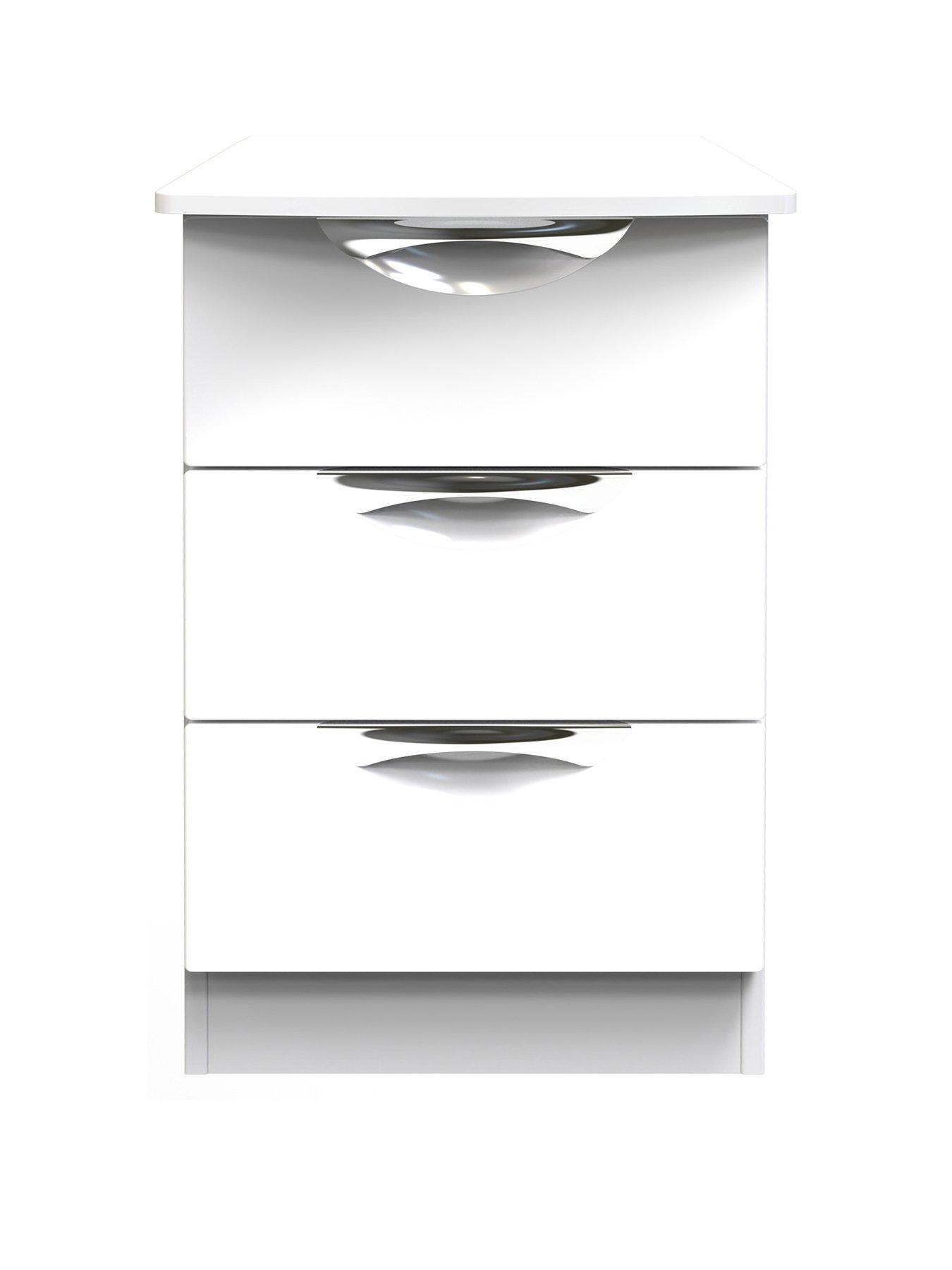 stillFront image of swift-alva-ready-assembled-3-drawer-gloss-bedside-chest-white