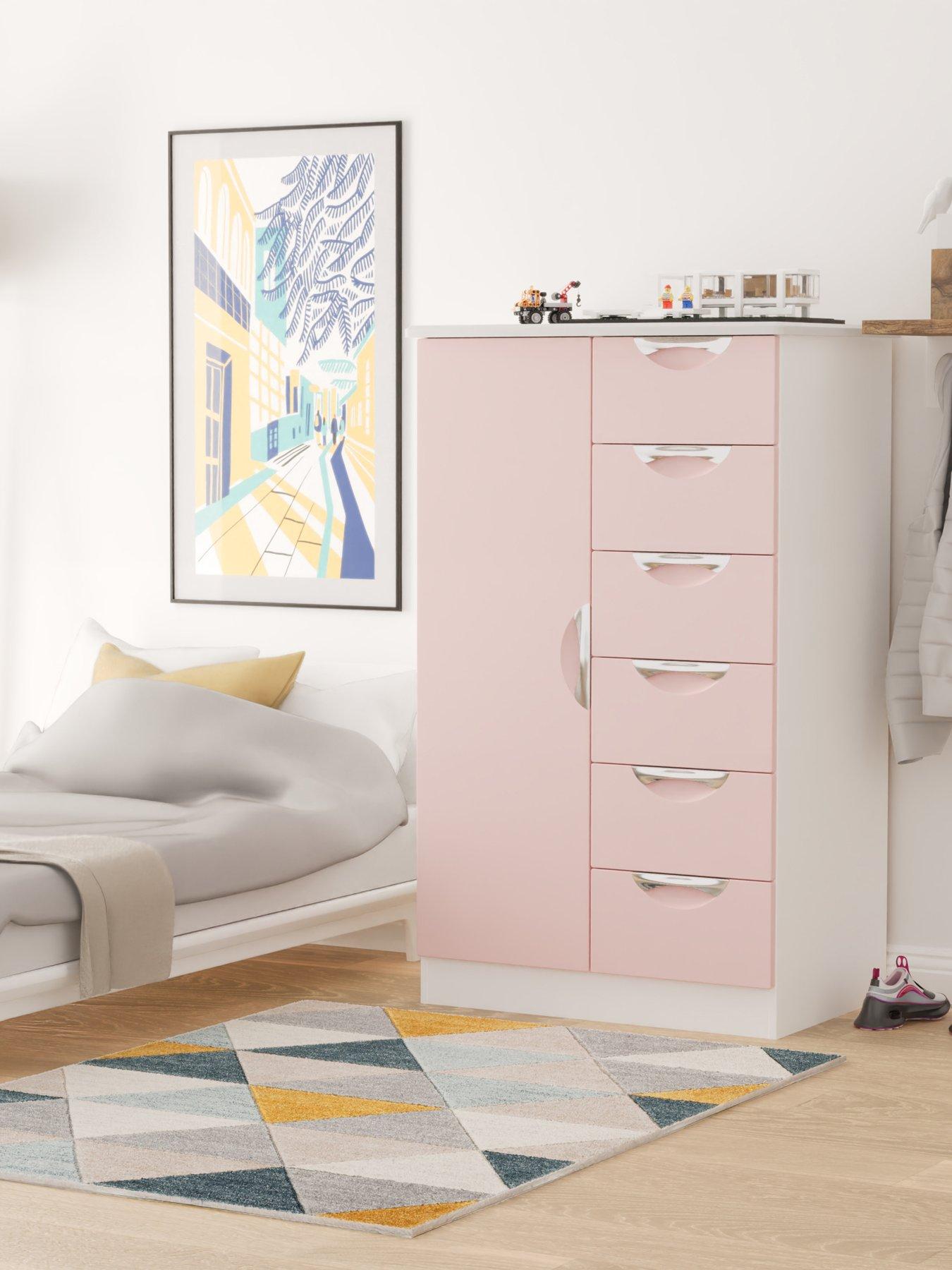 swift-alva-ready-assembled-1-door-6-drawer-compact-midinbspwardrobe-pink