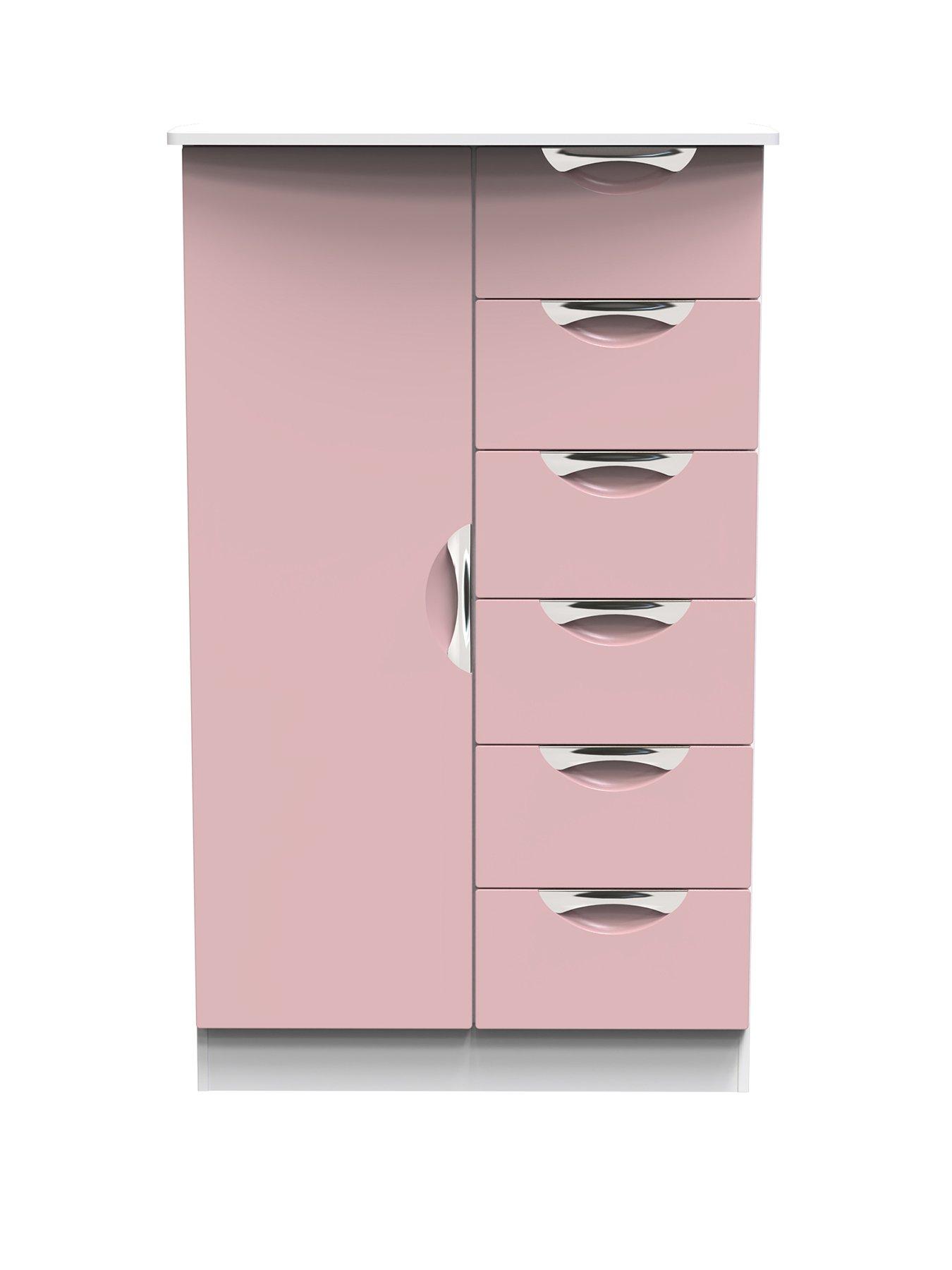 stillFront image of swift-alva-ready-assembled-1-door-6-drawer-compact-midinbspwardrobe-pink