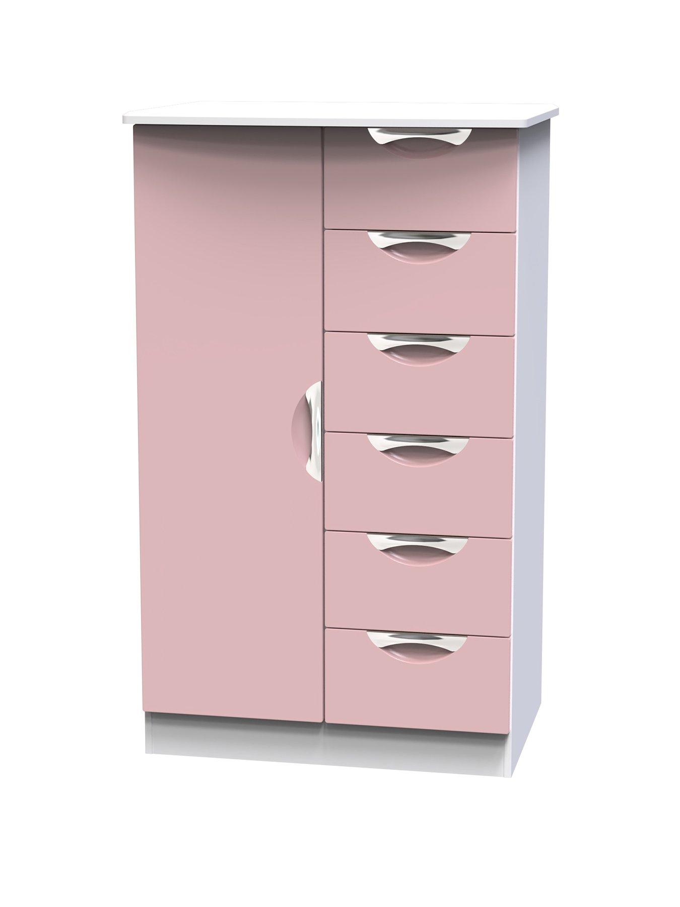  image of swift-alva-ready-assembled-1-door-6-drawer-compact-midinbspwardrobe-pink