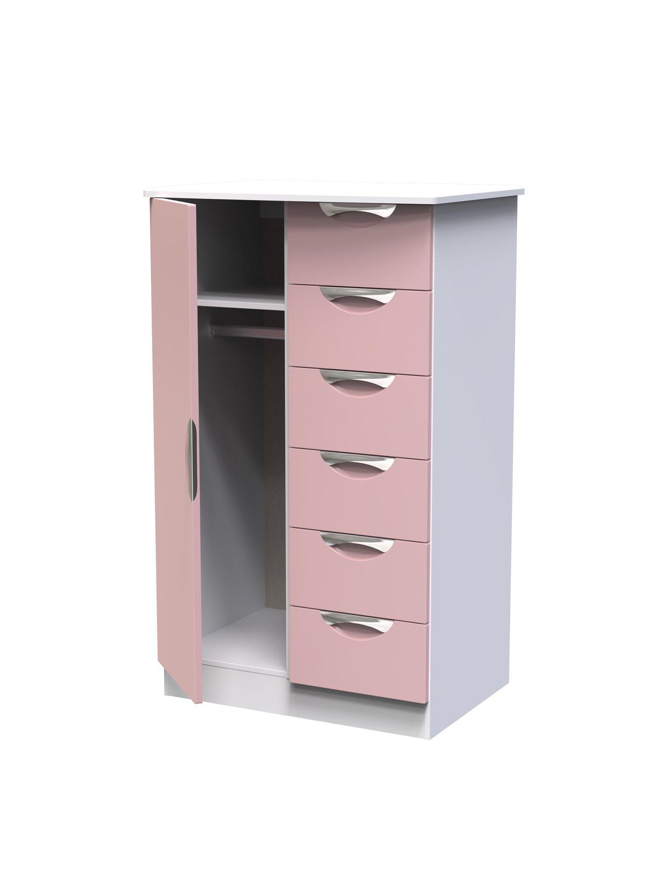 image of swift-alva-ready-assembled-1-door-6-drawer-compact-midinbspwardrobe-pink