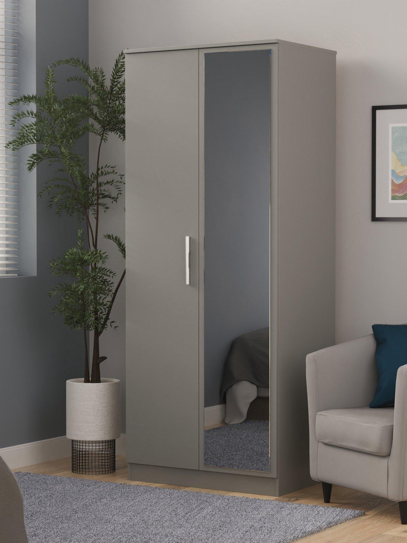 undefined Logan Ready Assembled 2 Door Mirrored Wardrobe - Grey