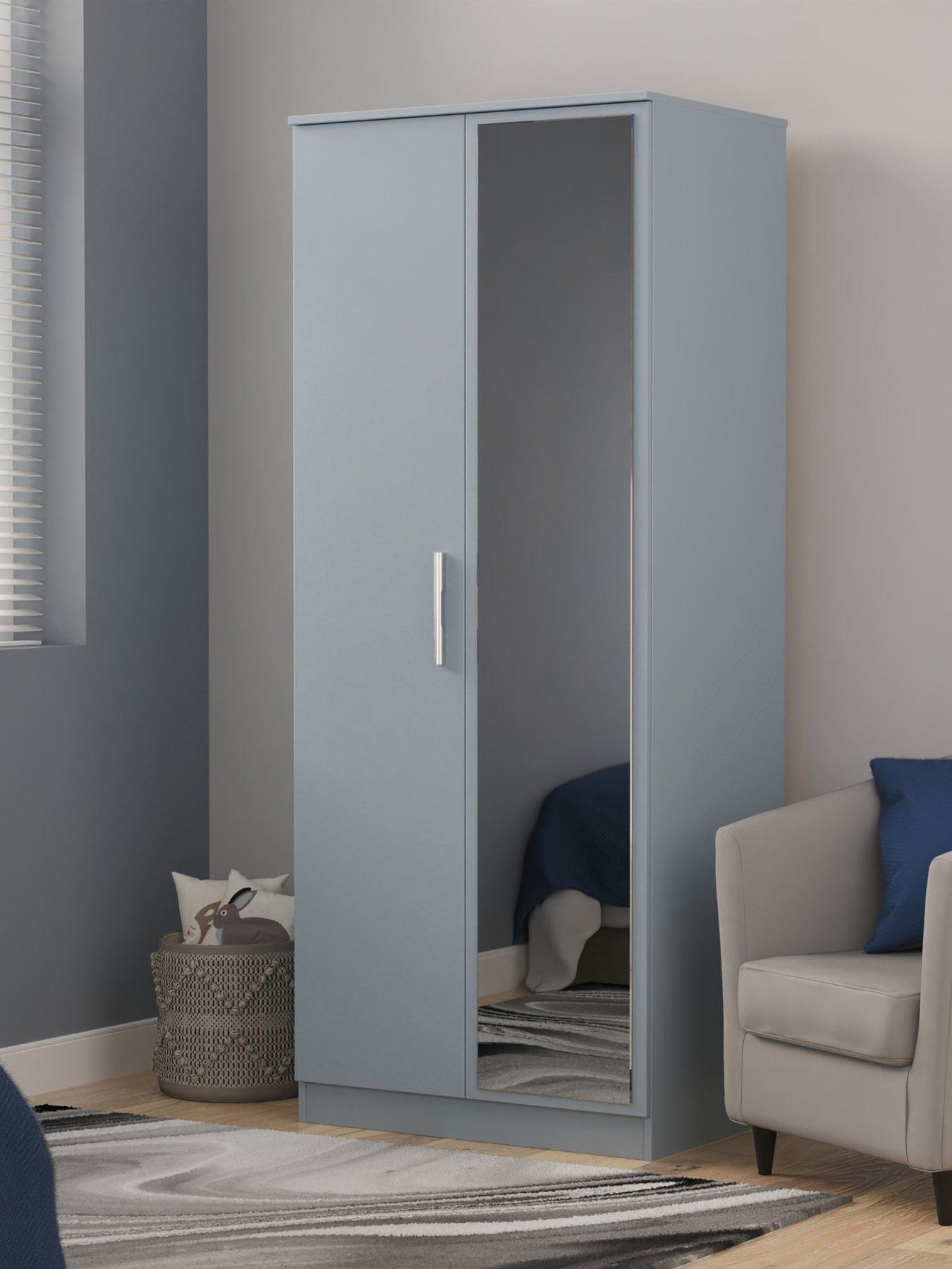undefined Logan Ready Assembled 2 Door Mirrored Wardrobe - Blue