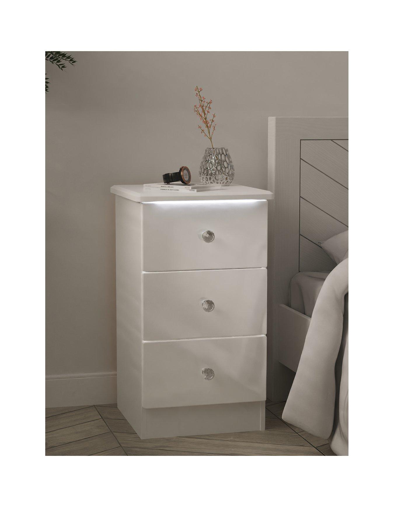 SWIFT Lumiere Ready Assembled 3 Drawer Bedside Cabinet with Led Lights