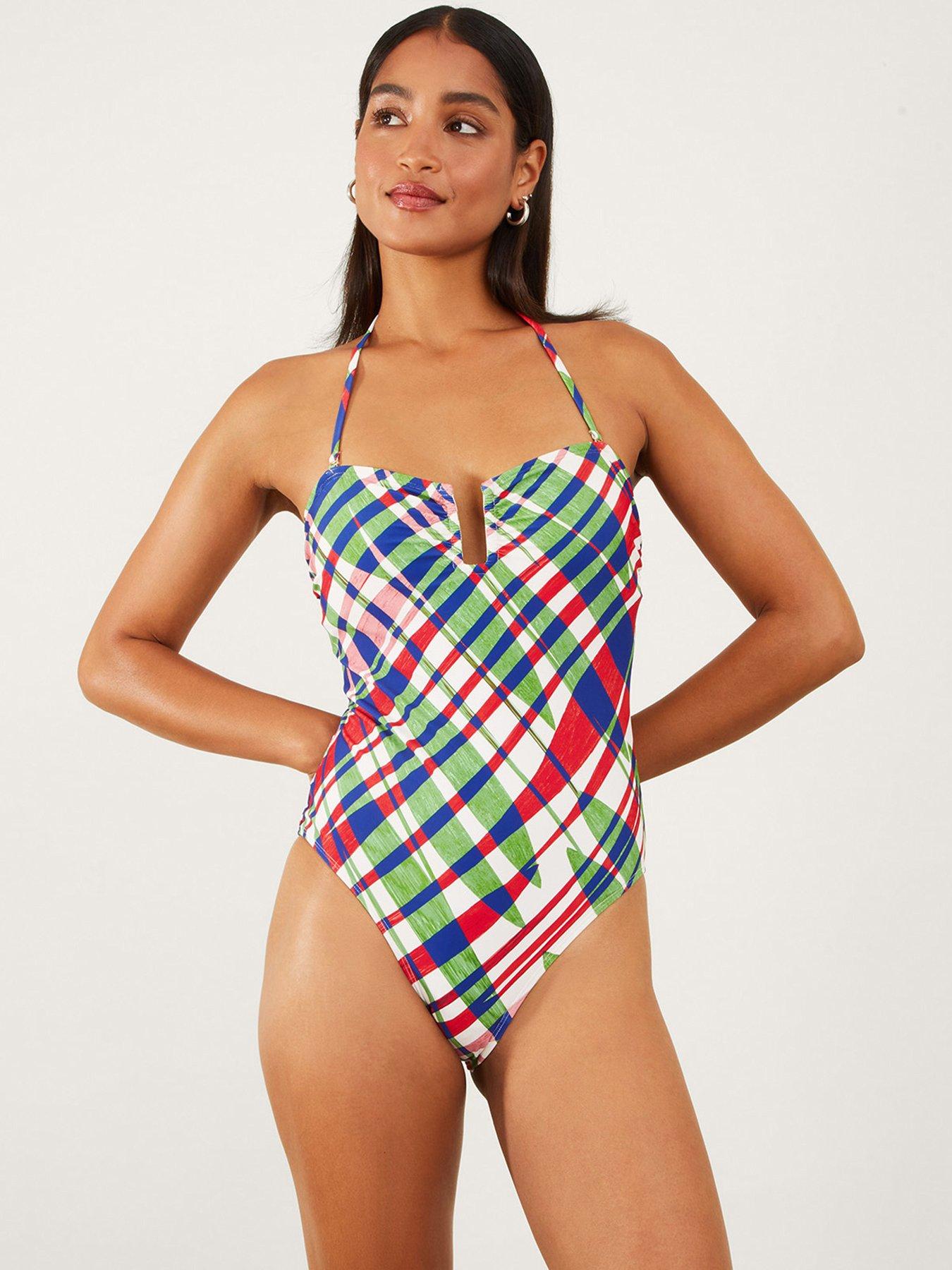 In The Style Perrie Sian Abstract Scoop Neck Belted Swimsuit - Multi