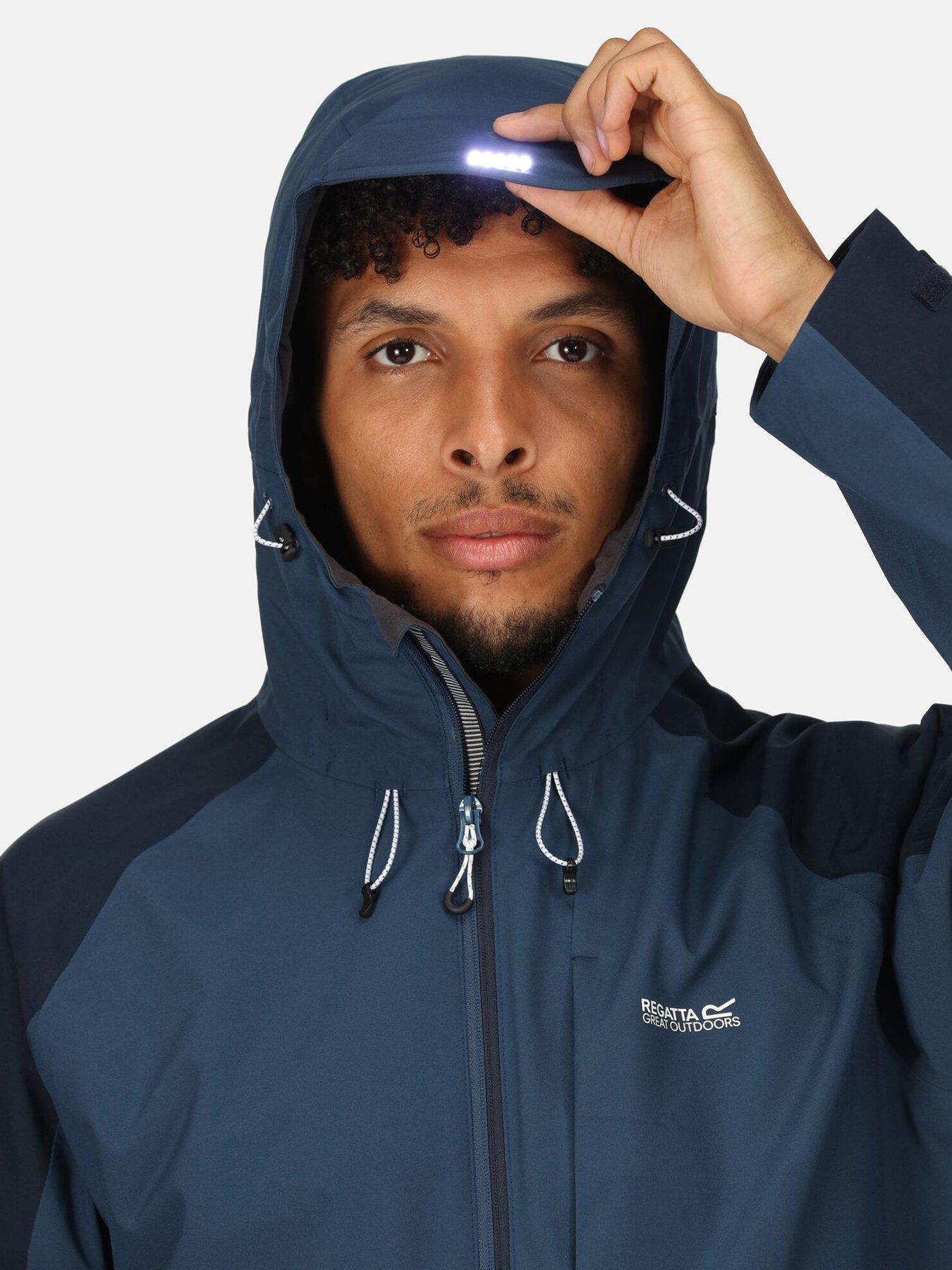 Regatta Britedale Waterproof Jacket with Light in Hood Blue Navy littlewoods