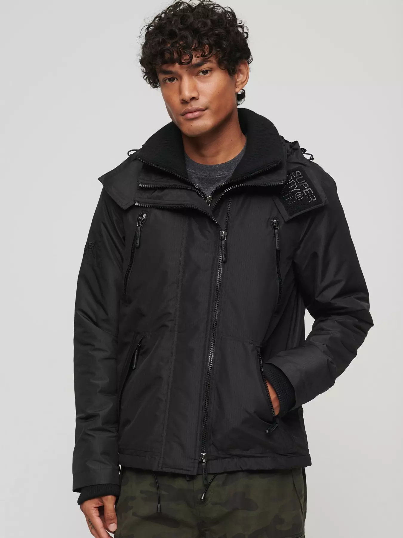 Superdry Workwear Hooded Bomber Jacket, Black