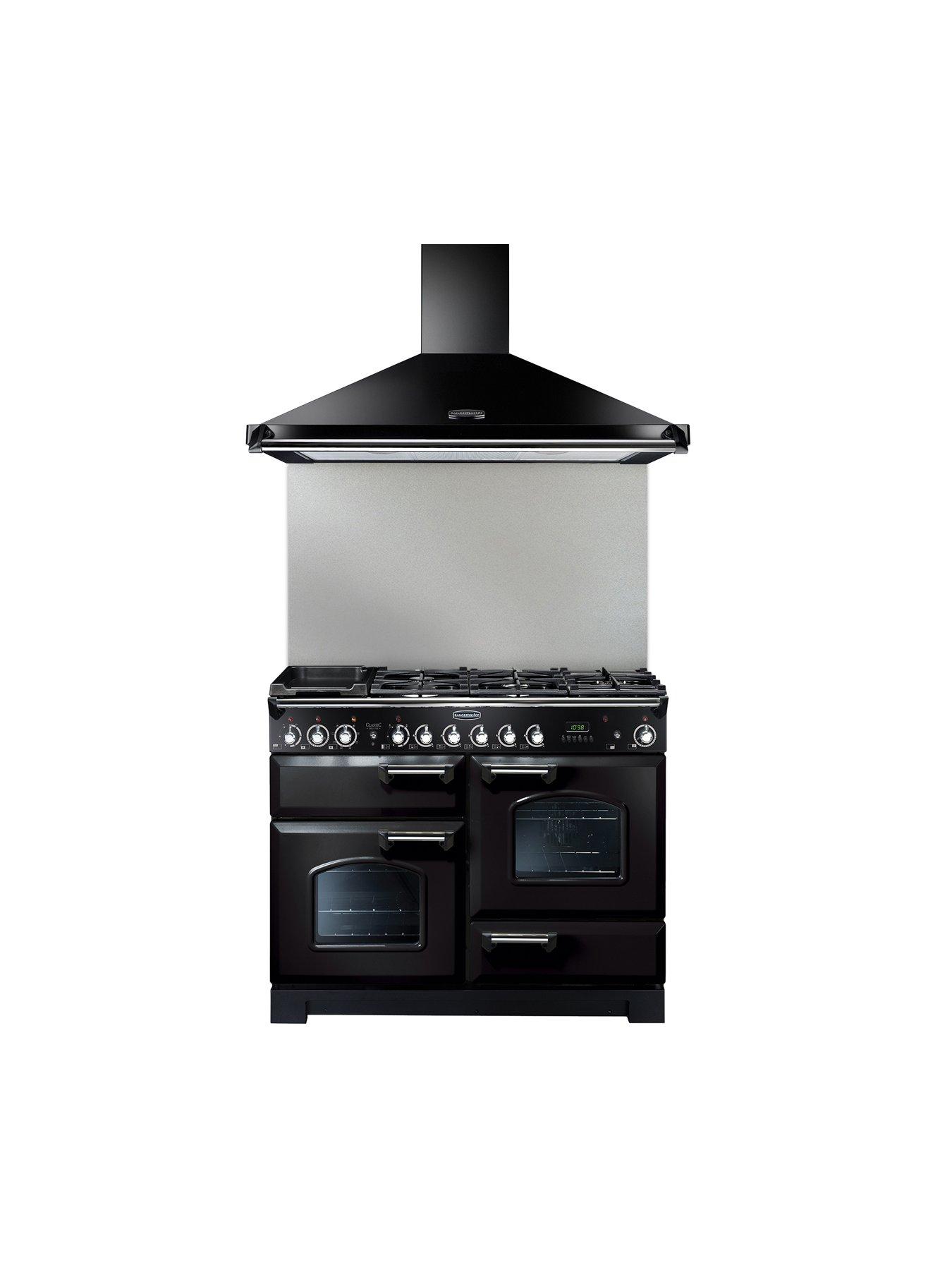  image of rangemaster-clahdc110bc-110cm-wide-chimney-cooker-hood--nbspclassic-black-with-chrome-trim
