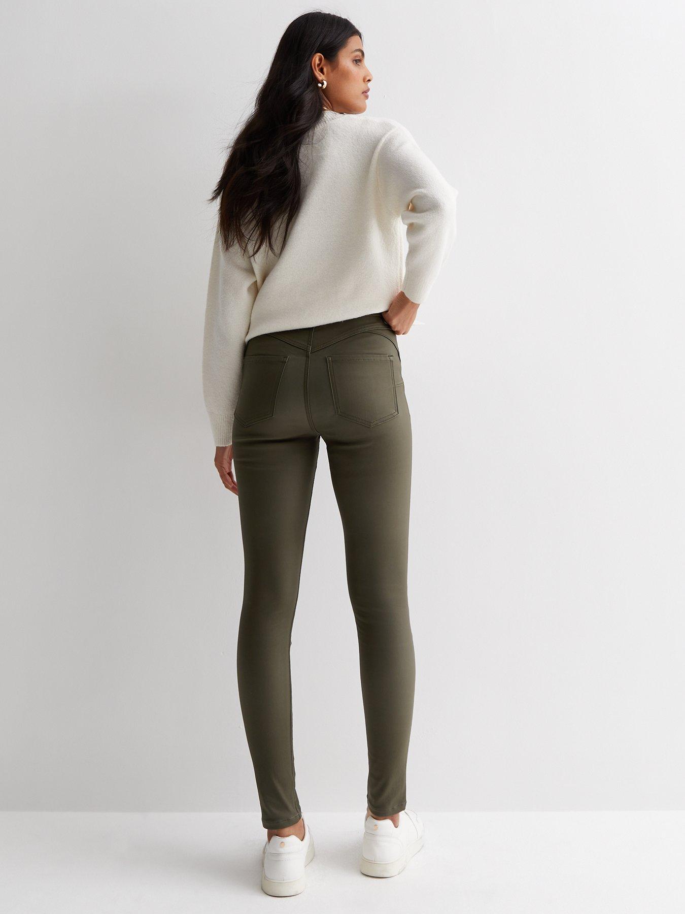 New Look Khaki Coated Leather-Look Mid Rise Lift & Shape Emilee Jeggings