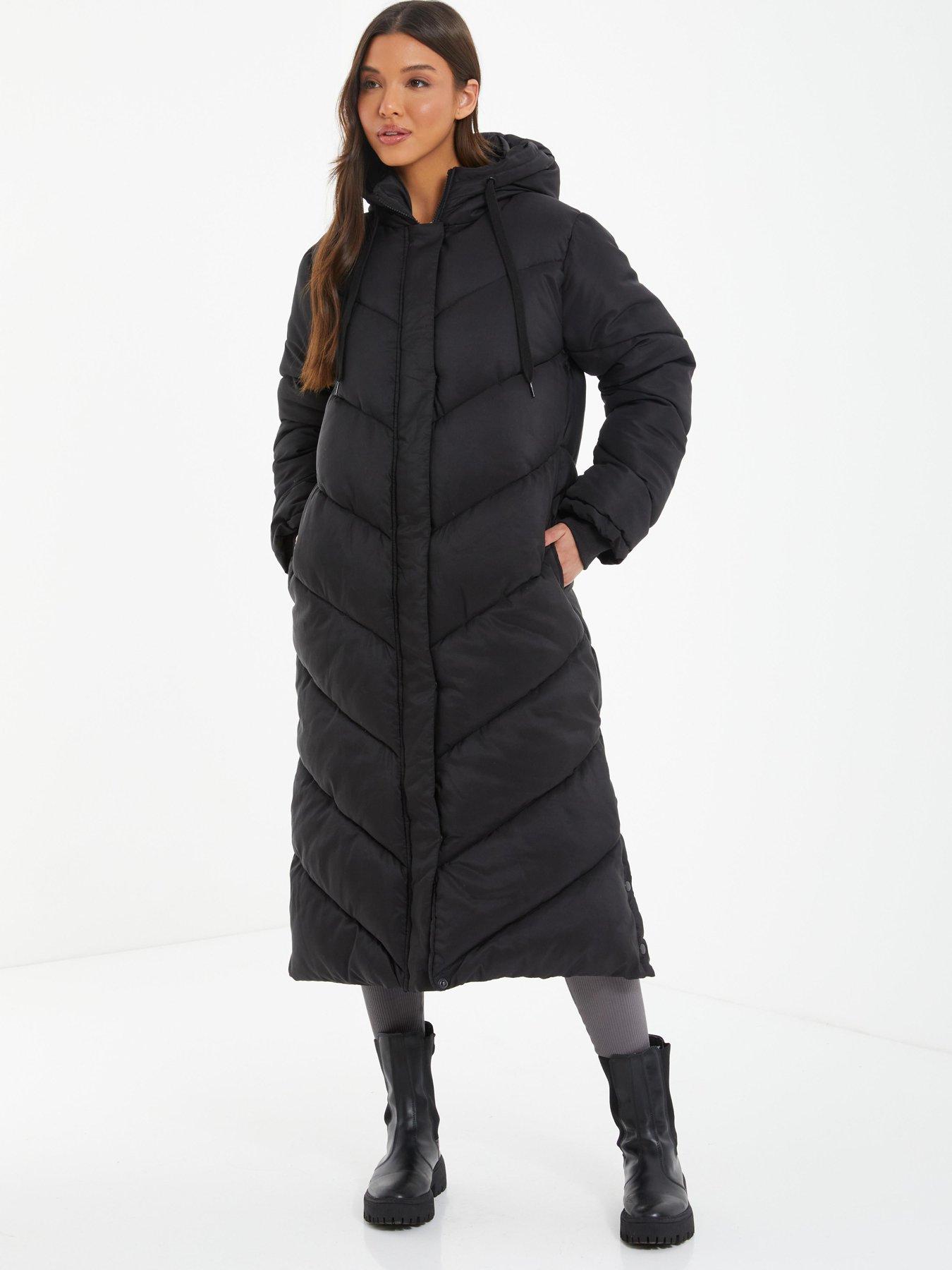 Black Soft Nylon Padded Panel Longline Puffer