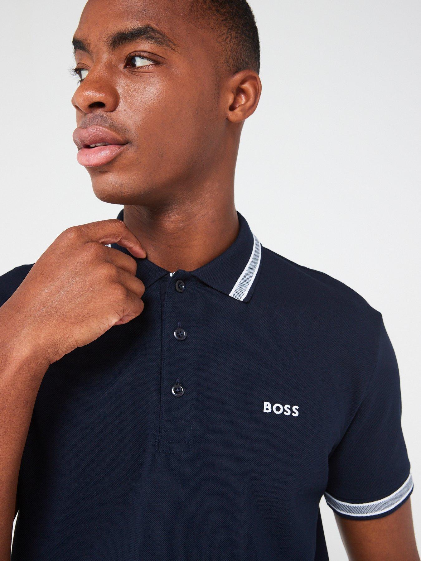 Image 4 of 4 of BOSS Mens Regular Fit Contrast Trim Polo Shirt - Dark Blue