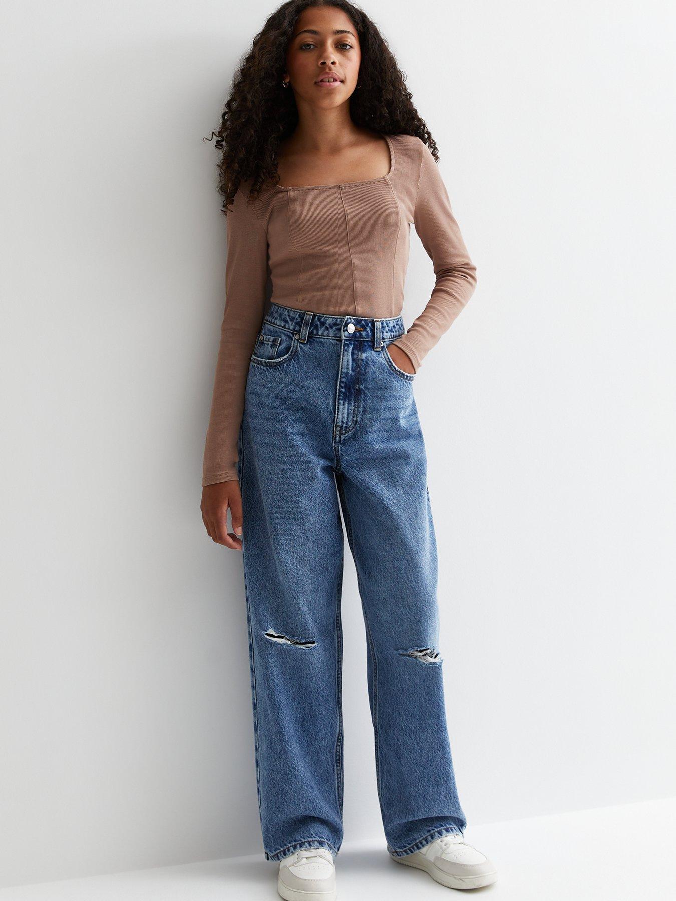 New Look flared jeans with zip fastening in light blue wash