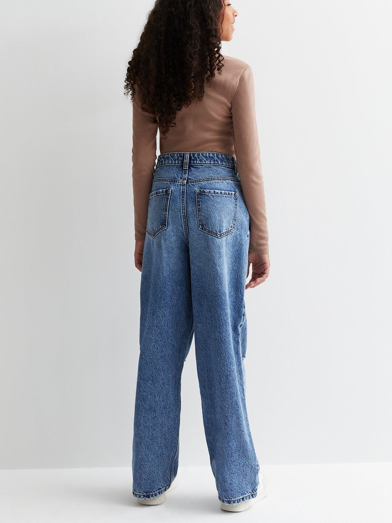 New Look 915 Girls Ripped Wide Leg Jeans - Blue