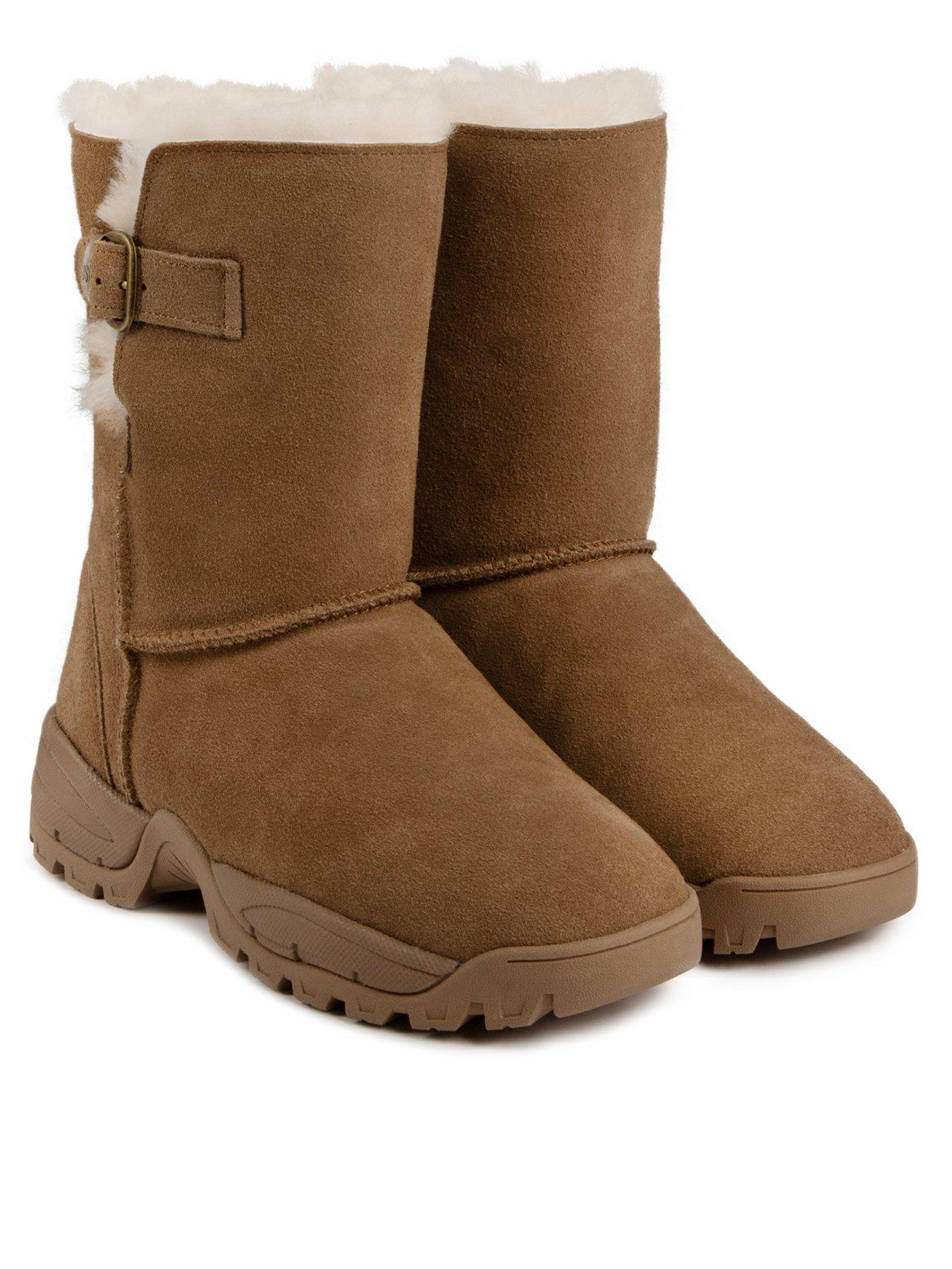 Berkshire Ladies Mid calf Length Sheepskin Boots With Chunky Sole Brown