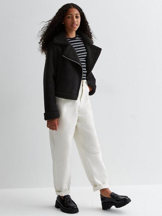 stillFront image of new-look-915-girls-black-suedette-teddy-collared-aviator-jacket