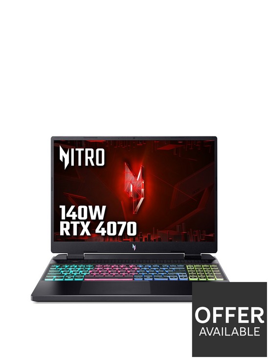 front image of acer-nitro-16-gaming-laptop-16in-qhd-165hz-rtx-4070-amd-ryzen-7-16gb-ram-1tb-pcie-nvme-ssd