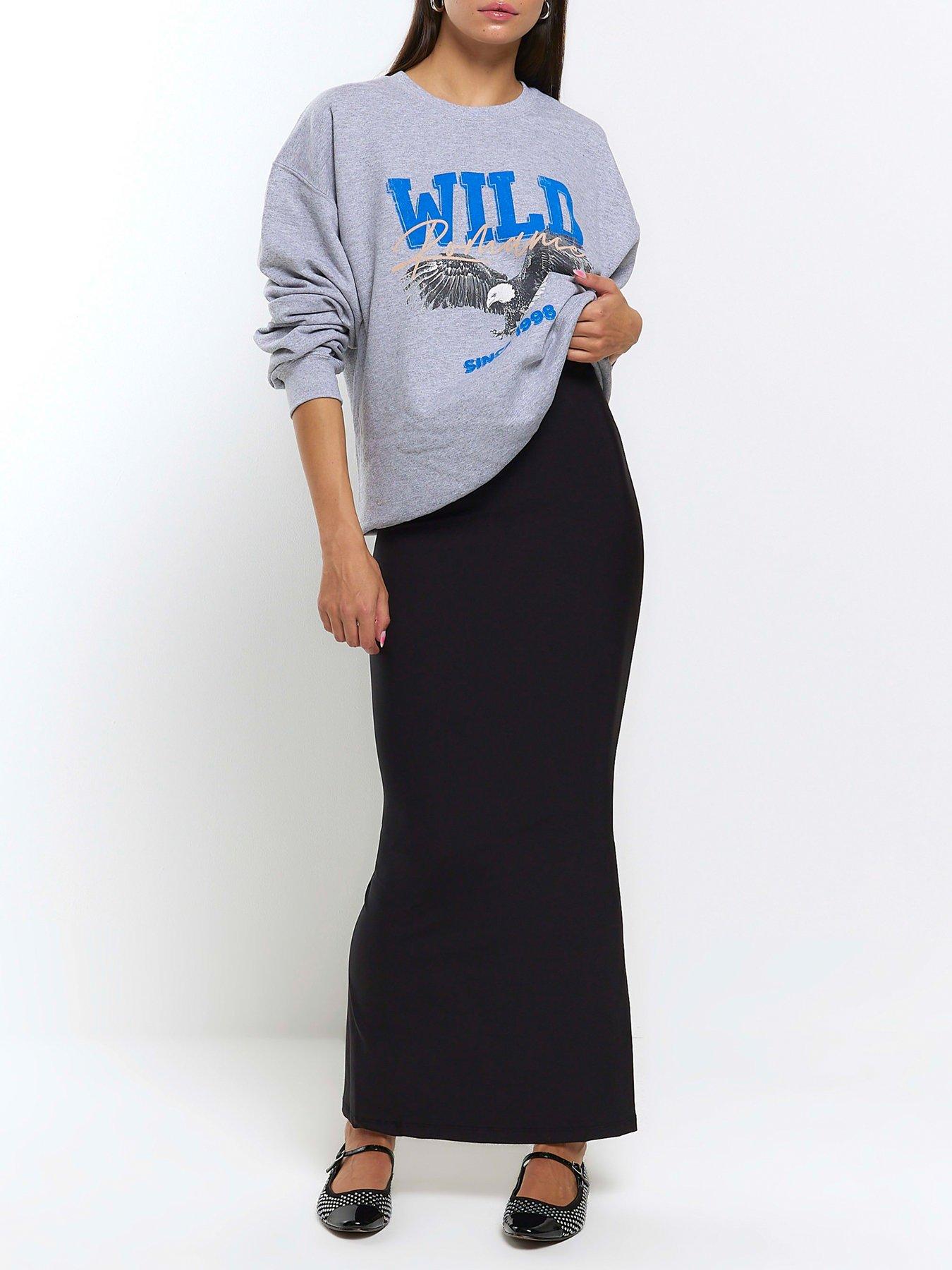  image of river-island-slinky-fitted-midi-skirt-black