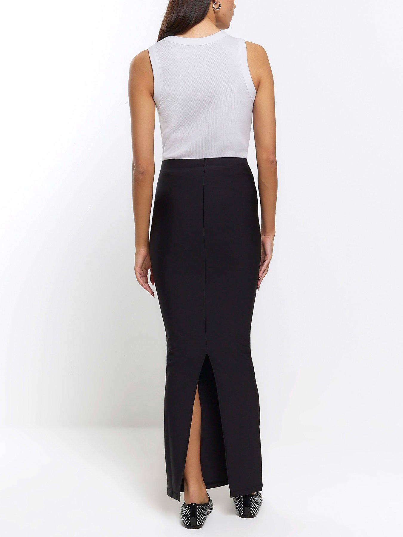  image of river-island-slinky-fitted-midi-skirt-black