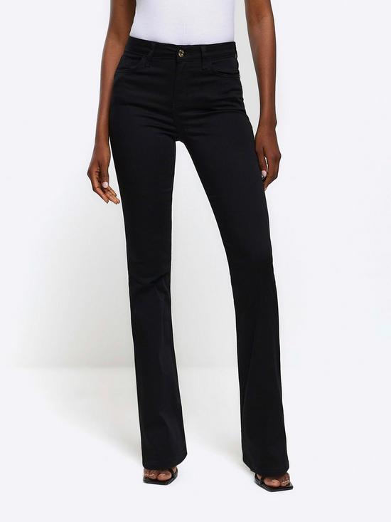 front image of river-island-coated-bootcut-flared-jeans-black