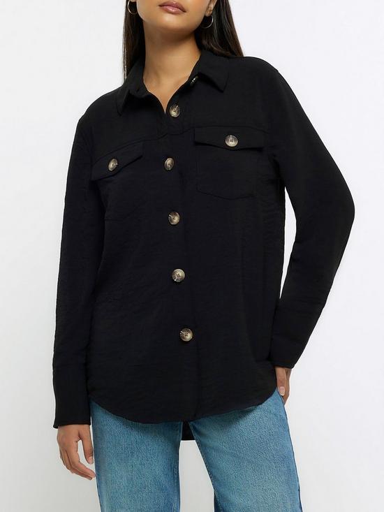 front image of river-island-textured-shirt-black