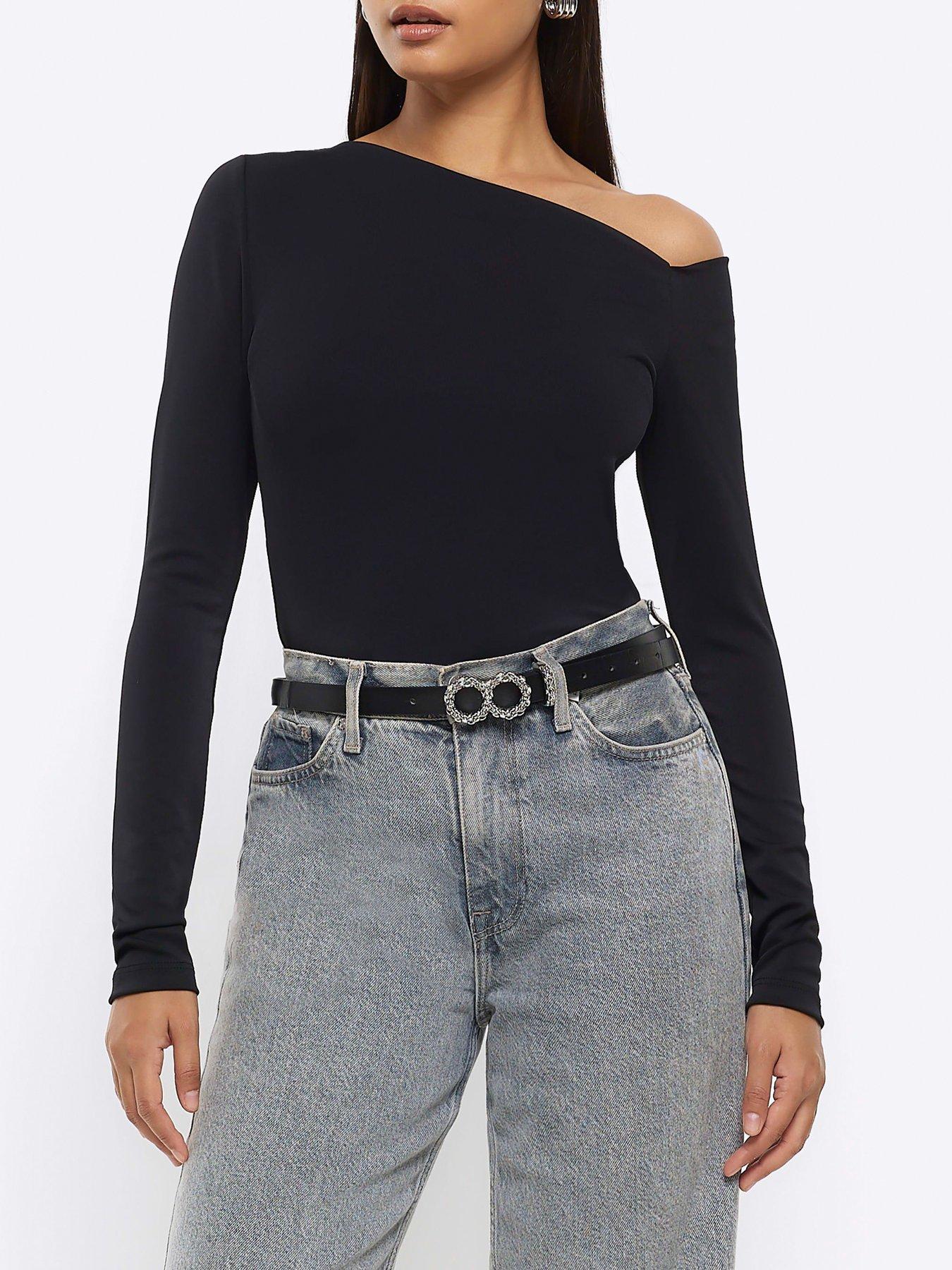 Black fitted off the cheap shoulder top