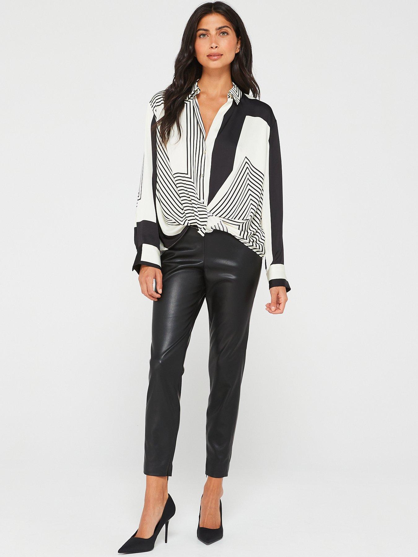 MANGO Leather-Effect Leggings With Split Hems in Black