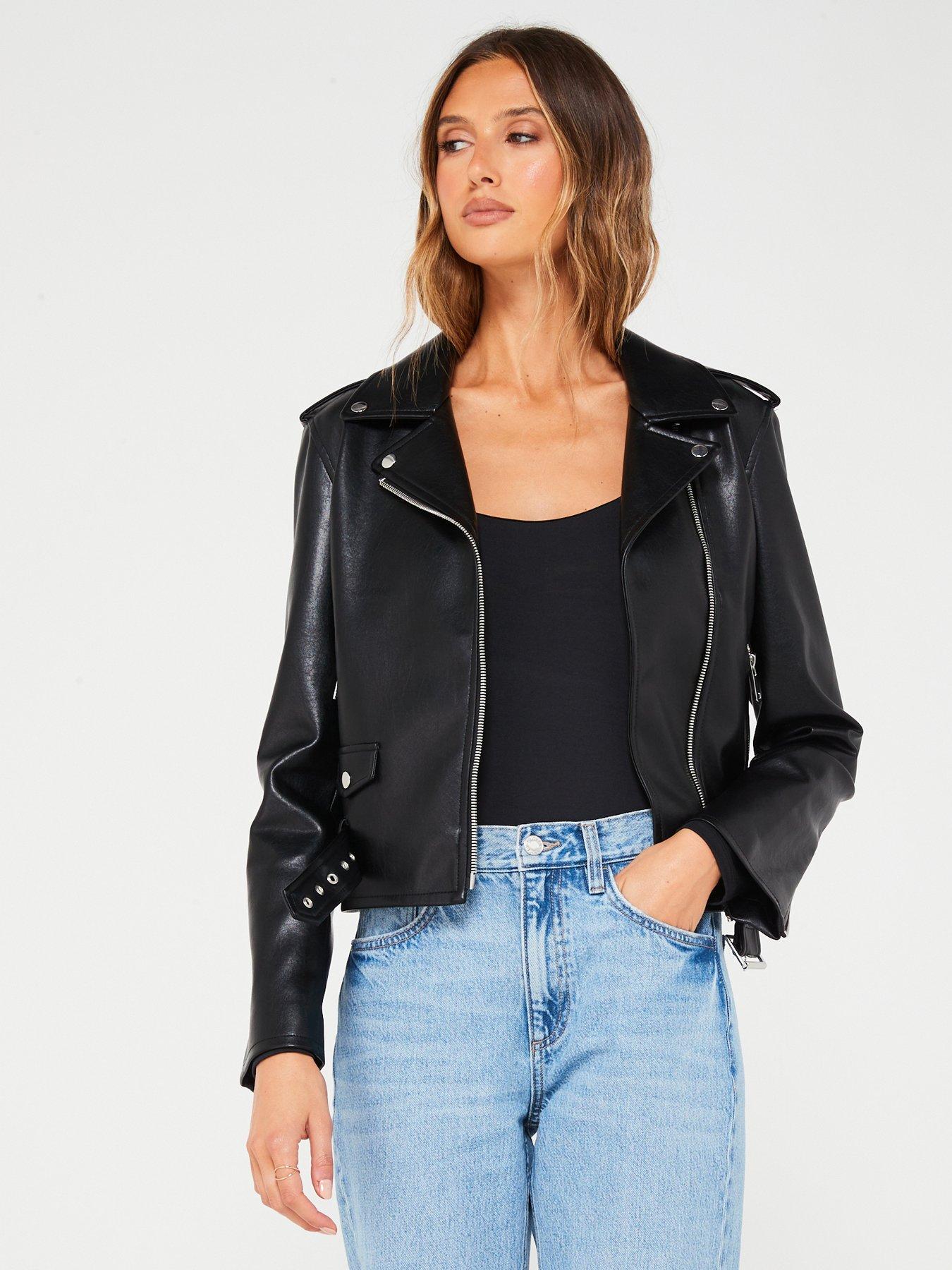 Mango leather biker outlet jacket