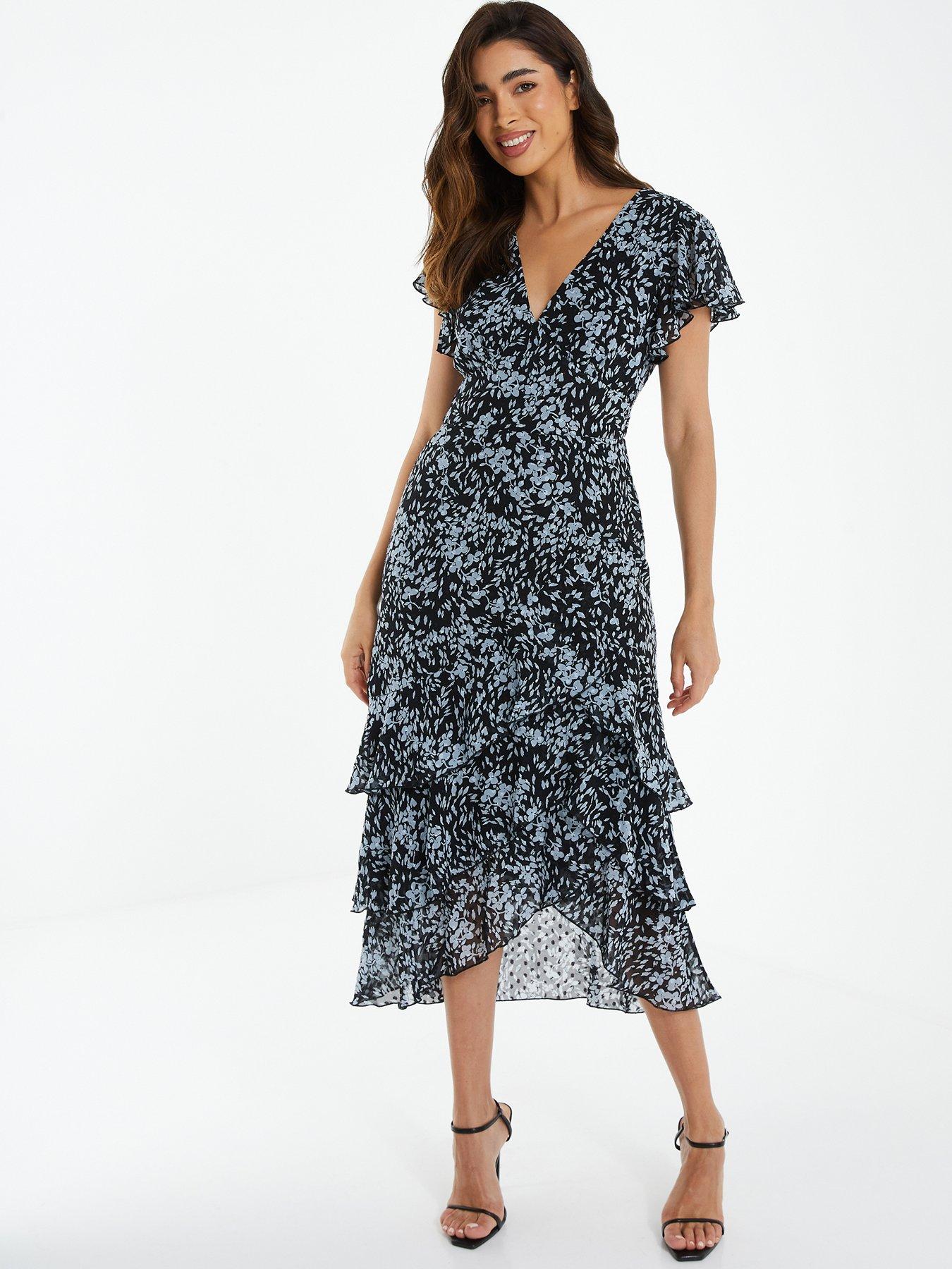 Black floral tiered dress best sale