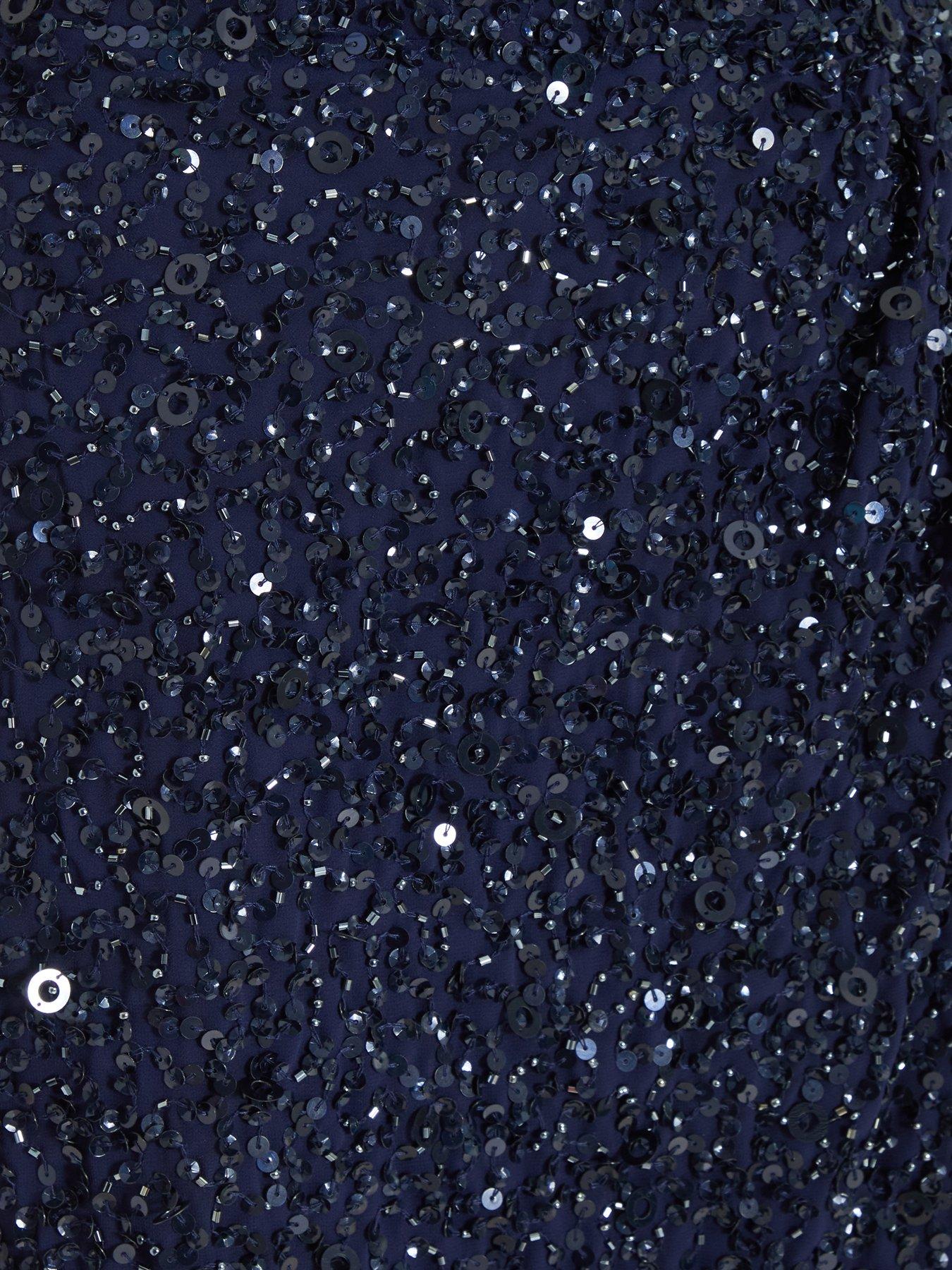 Image 4 of 6 of Quiz Navy Sequin Wrap Midi Dress