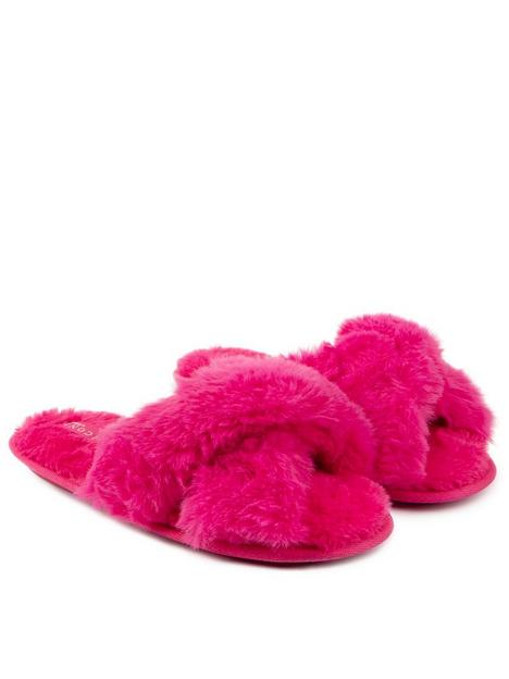 totes-plush-faux-fur-cross-over-slider-slippers--nbsppink