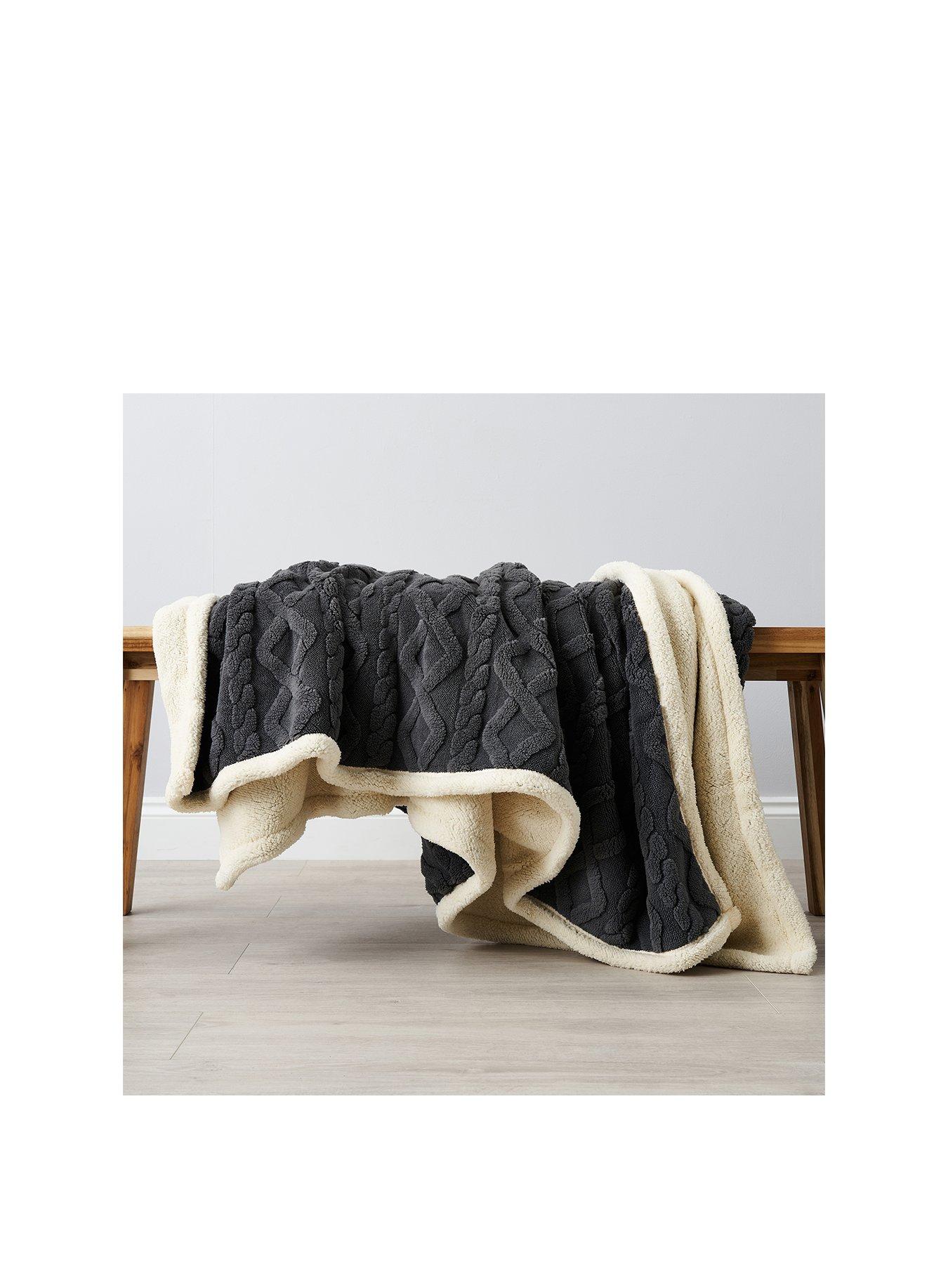 The Very Collection Cable Knit Sherpa Throw - Large - Cream
