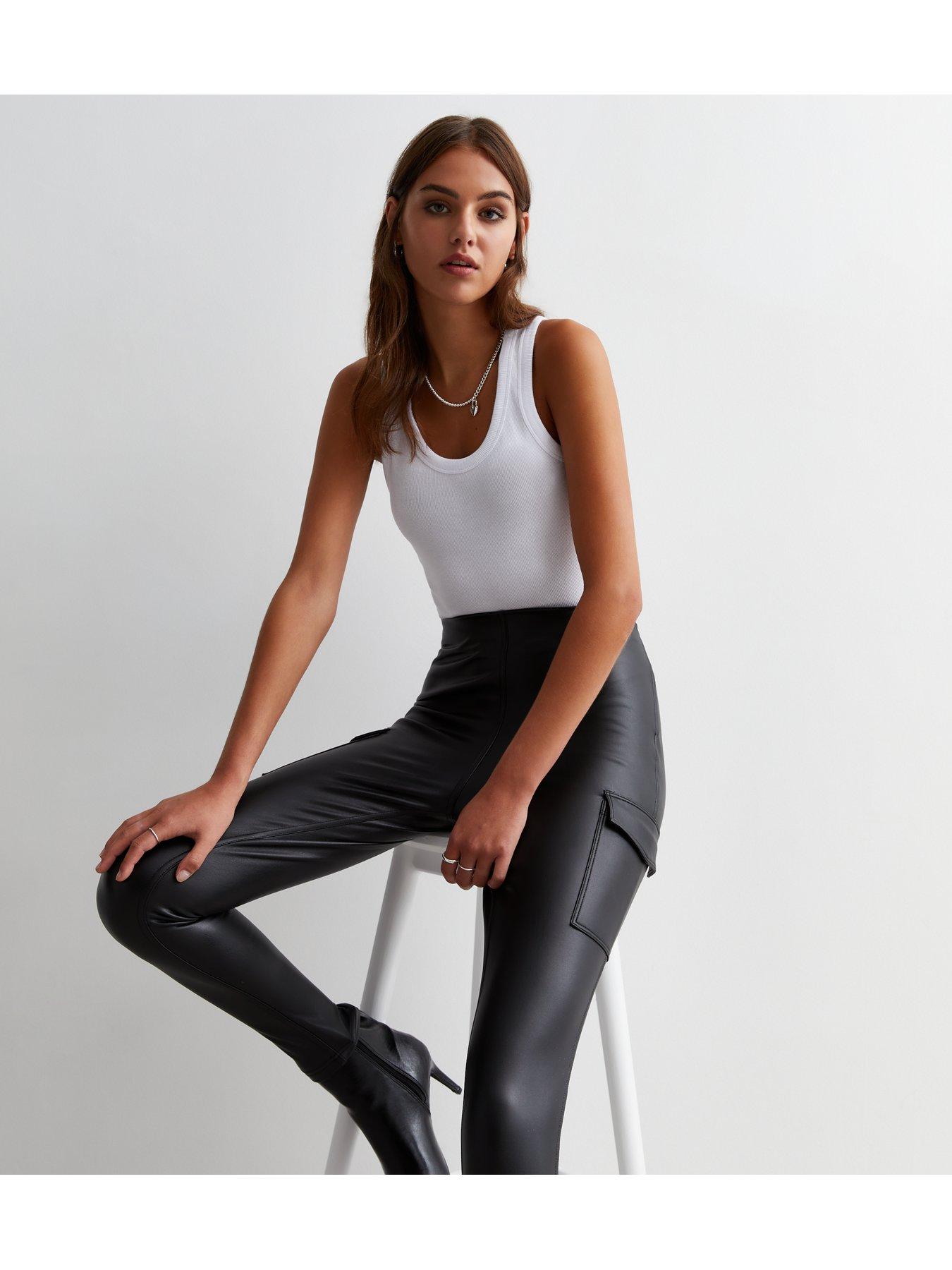 New Look leather look leggings in black